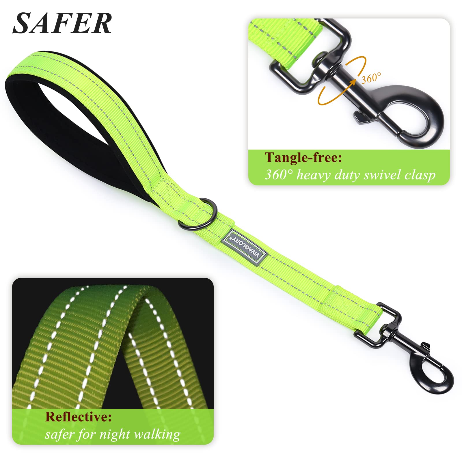 Vivaglory Short Dog Leash For Medium & Large Dogs, 18Inch, Bright Yellow