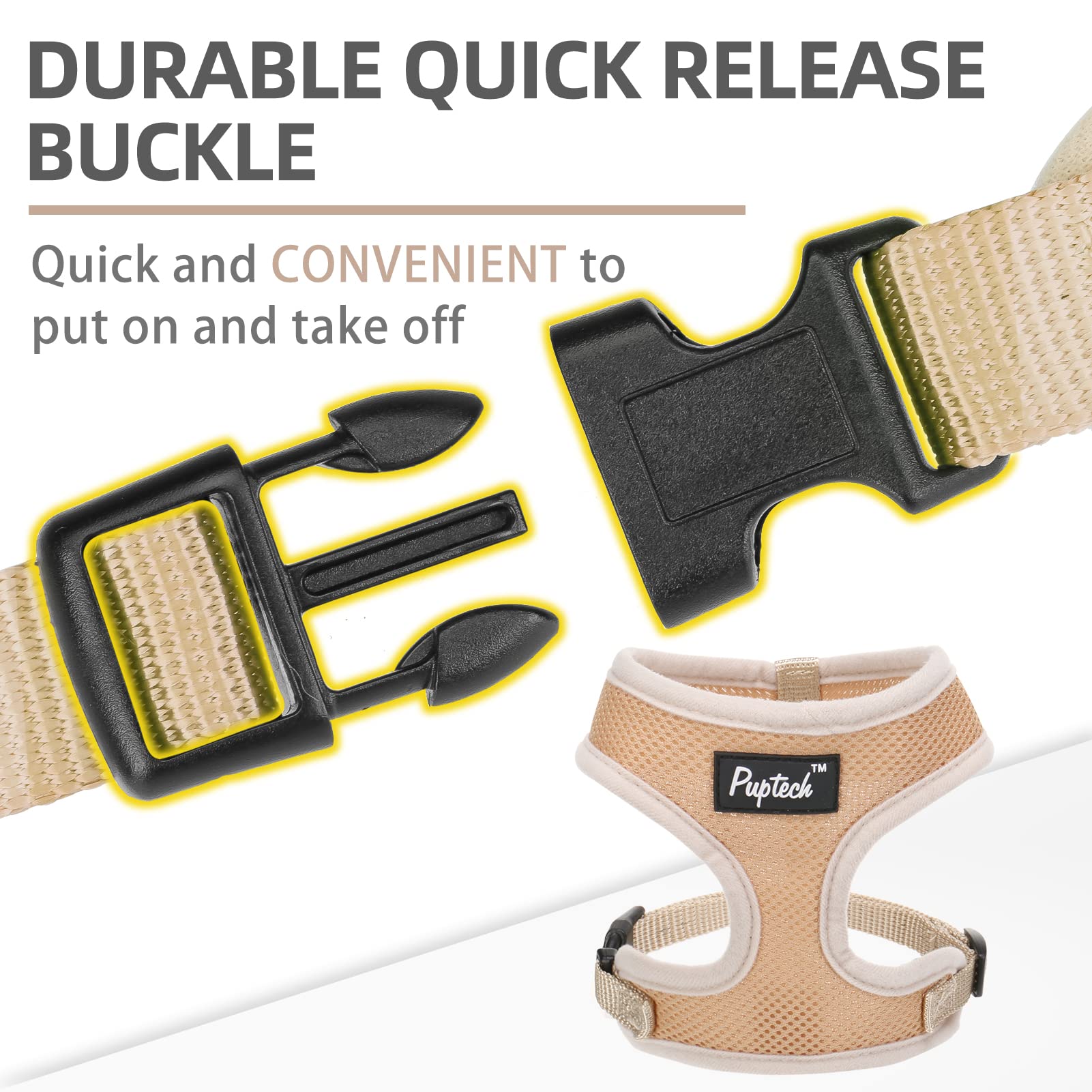Pupteck Soft Mesh Dog Harness And Leash Set Pet Puppy Cat Comfort Padded Vest No Pull Harnesses, Solid Beige, M