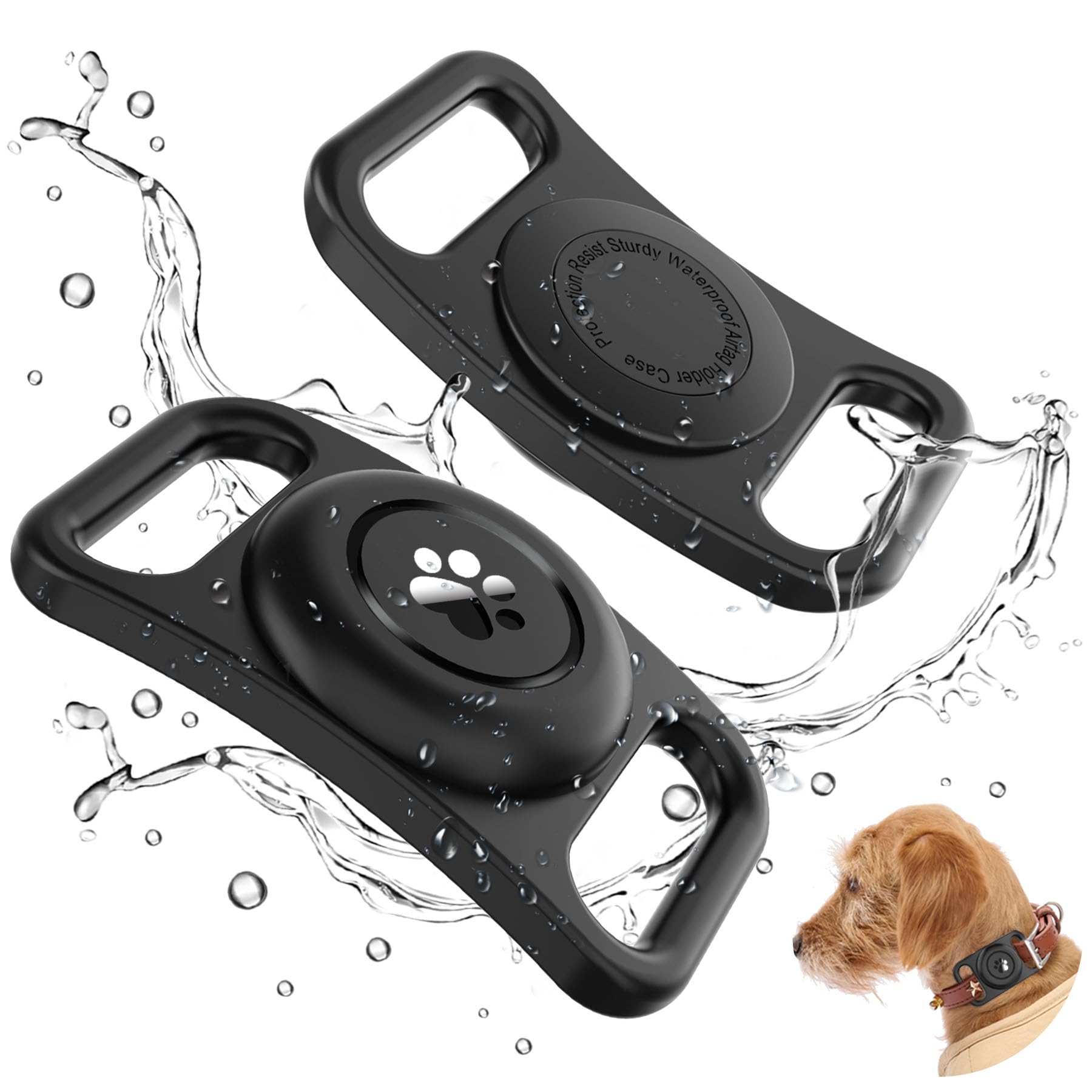 [2 Pack] Waterproof Airtag Dog Collar Holder Case, Silicone Full-Body Protection, Soft Lightweight Stretchable Design For Dog Co