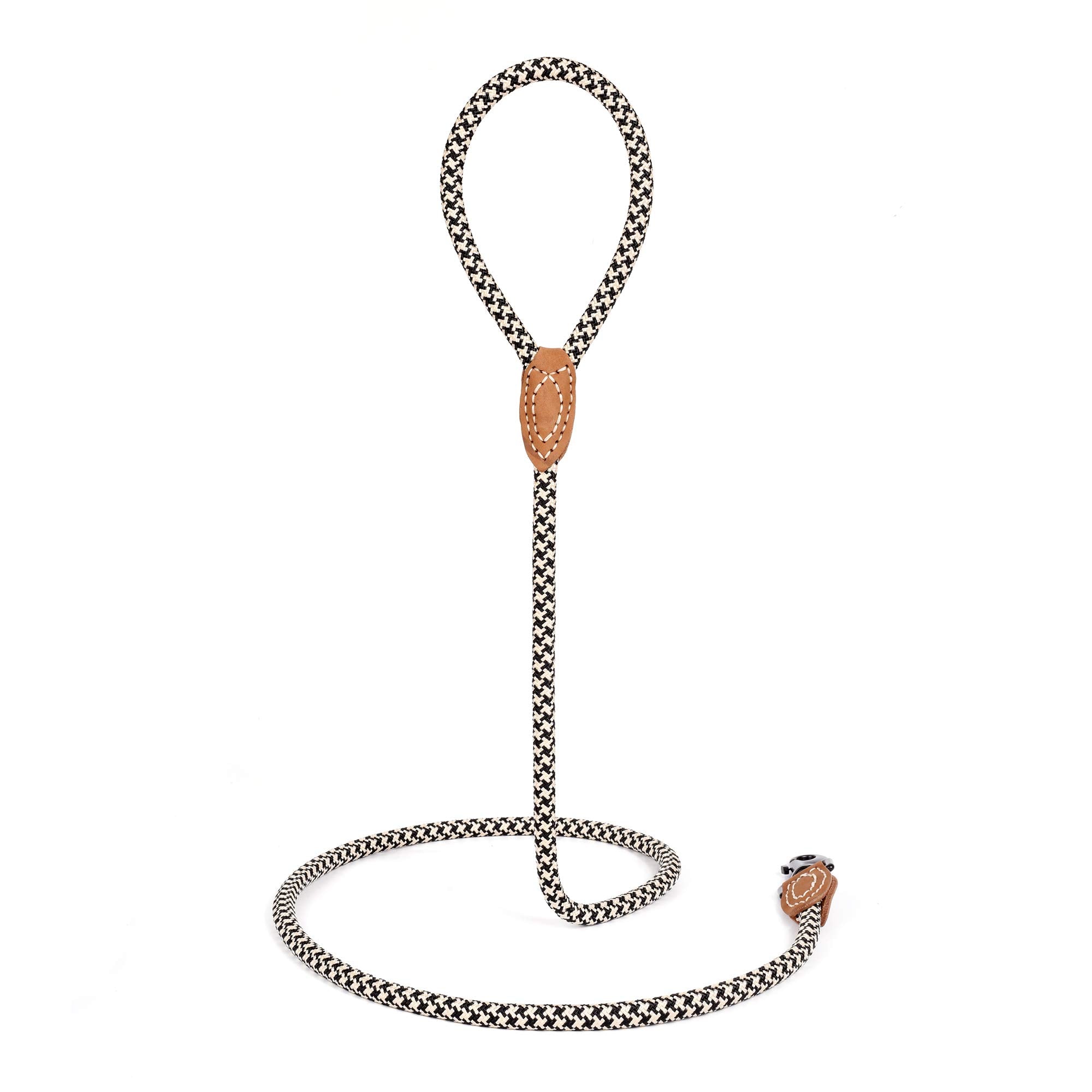 Mile High Life | Mountain Climbing Dog Rope Leash With Heavy Duty Metal Sturdy Clasp | Genuine Leather Tailored Connection With Strong Stitches (Black Khaki, 48 Inch (Pack Of 1))