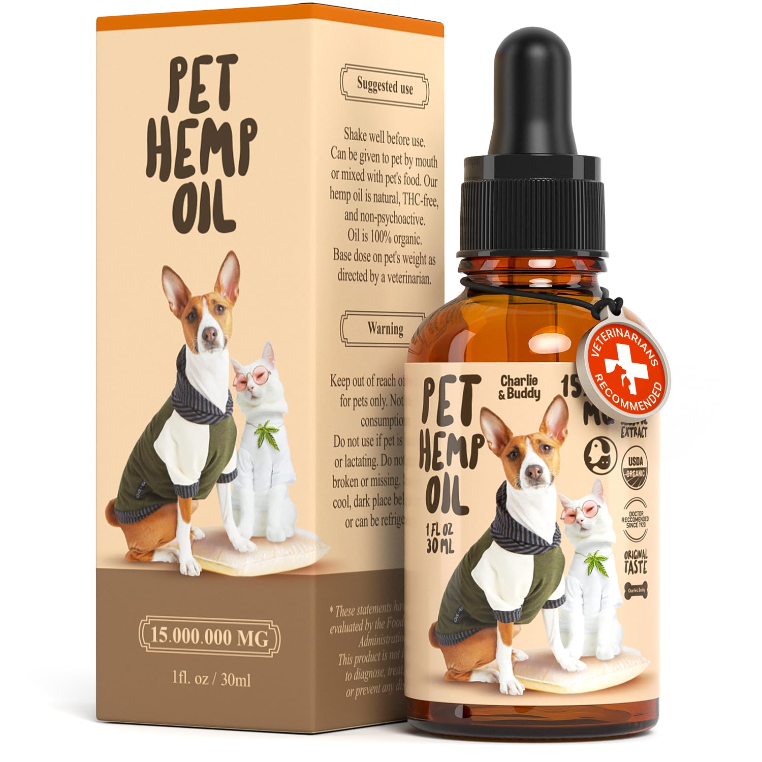 Charlie Buddy - H?mp Oil for Dogs Cats - Hip and Joint Support and Skin Health - Anxiety, Calm, Pain - Omega 3, 6, 9 and Vitamin