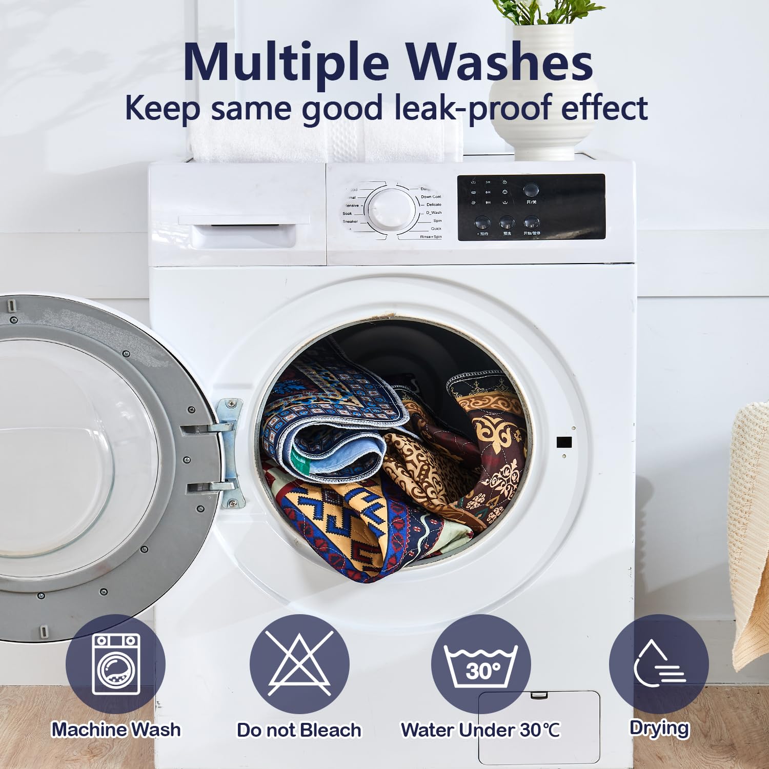 Qeils Washable Pee Pads, Reusable Puppy Pads 4 Pack 30'X34' Super Absorbent Leakproof Dog Training Pads, Non-Slip Wee Wee Pads