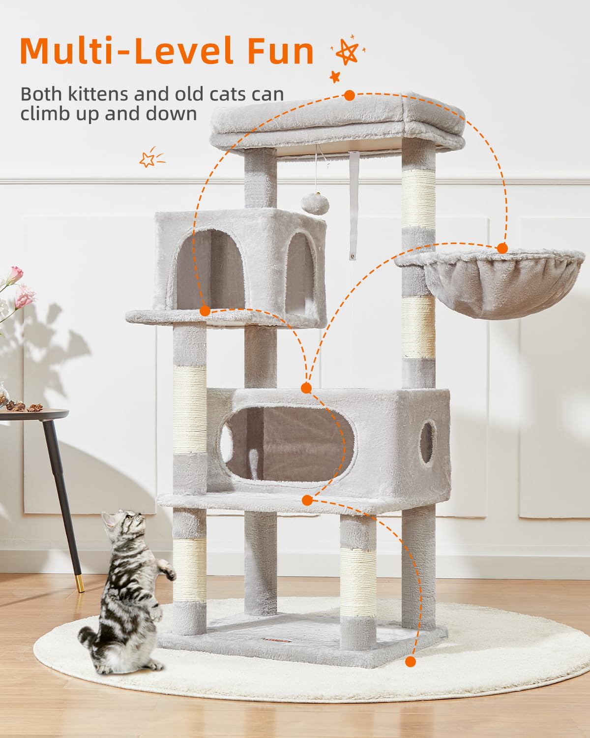 Taoqimiao Cat Tree,49-Inch Cat Tower For Indoor Cats,2 Luxurious Cat Condo With Adjustable Large Hanging Baskets And Large Luxur