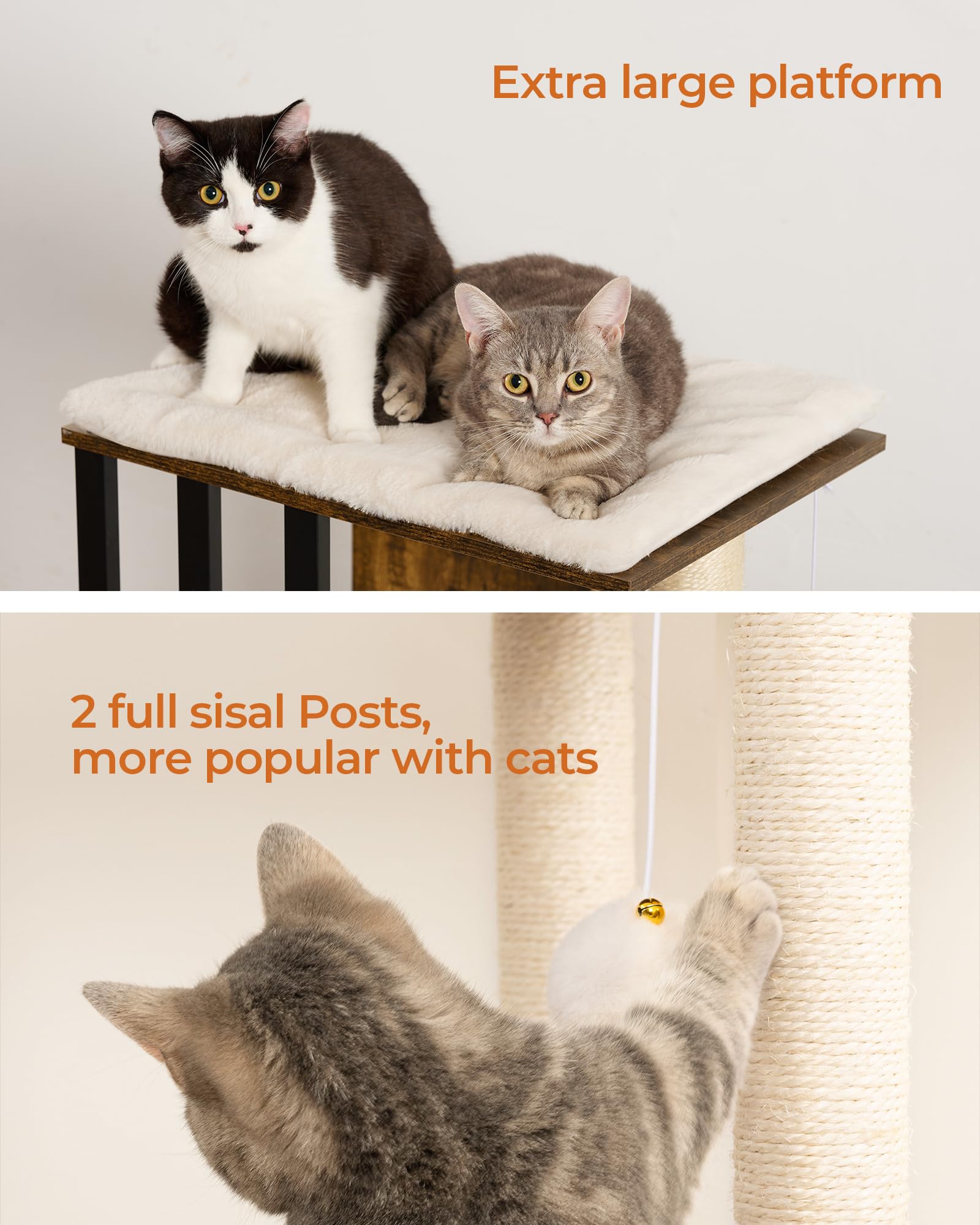 FourFurPets 35.4in 3-Tier Modern Cat Tree Tower Condo, Cat Scratch Posts for Indoor Cats, Big Plate, Two Full Sisal Scratching P