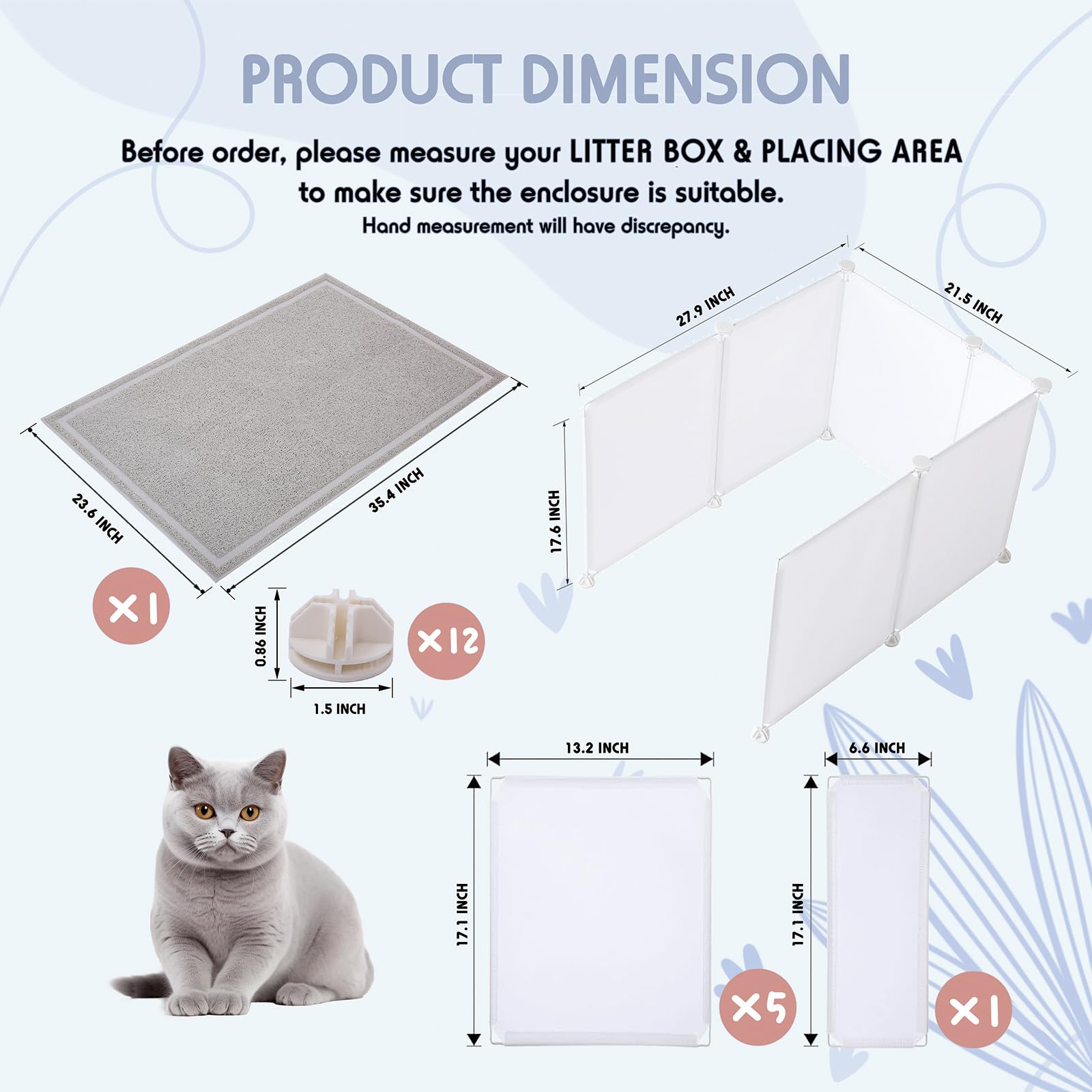 Meexpaws Cat Litter Box Enclosure Splash Guard Extra Large 28L ?21.5W X 18H Inch With Cat Litter Mat Easy Clean (White)