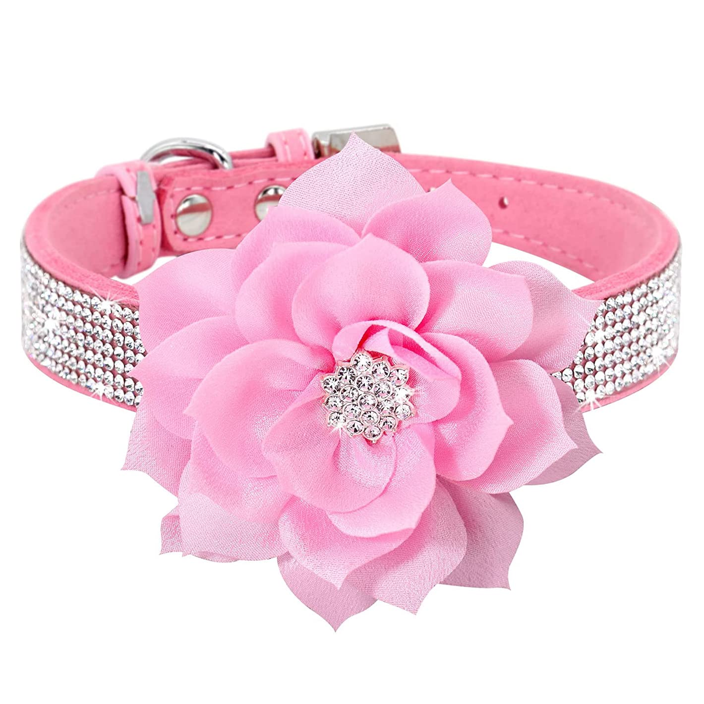 Haoyueer Cute Dazzling Sparkling Soft Suede Leather Dog Cat Rhinestone Collar Crystal Diamond Pet Dog Puppy Collar (Pink, S)