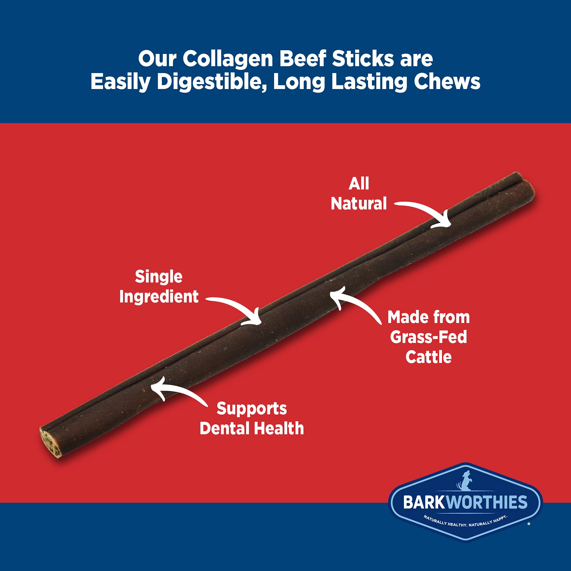 Barkworthies Collagen Sticks (6-Inch, 3-Count) - Great Tasting, Highly Digestible, Single Ingredient, Dog Chew