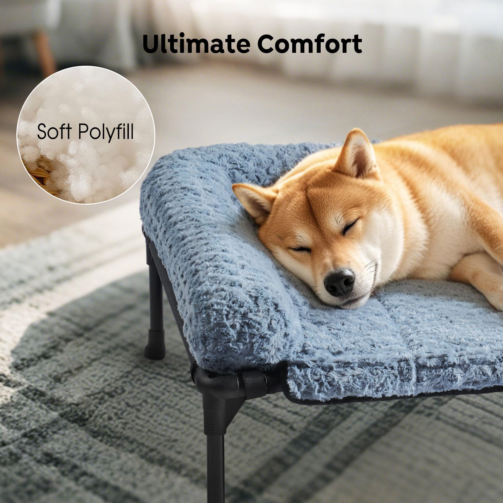 Veehoo Cooling Elevated Dog Bed Add Removable Deluxe Rose Plush Bolster Cushion Mat, 53'' X 33'' Washable Dog Couch Bed, Raised