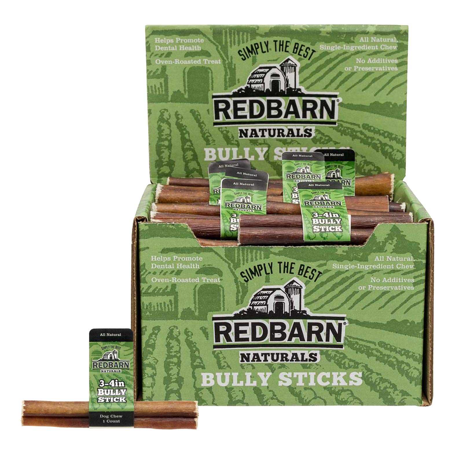 Redbarn Straight 3-4 Bully Sticks - Long Lasting Dog Chew, All Natural & Odorless Bully Bones (65-Count)