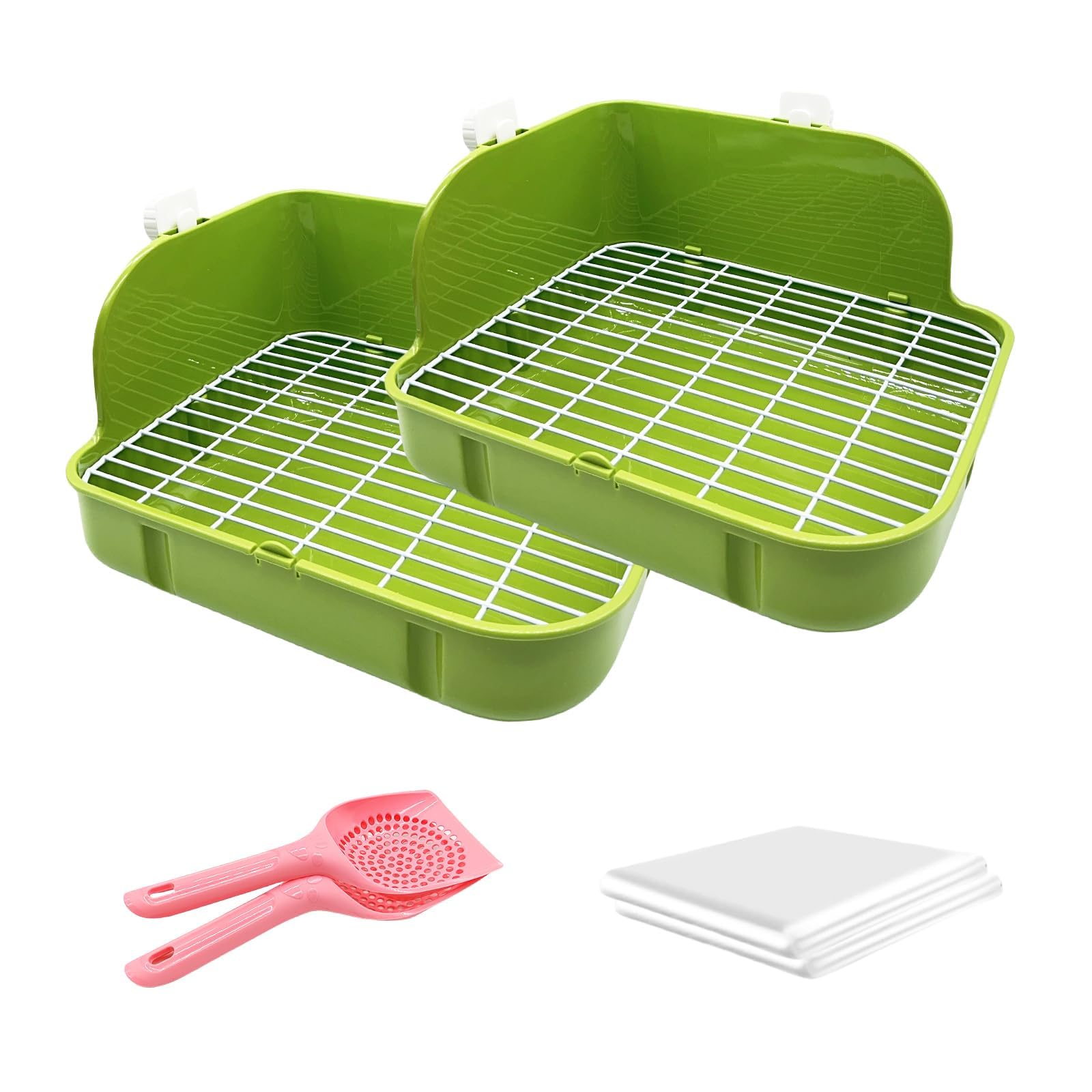 2Pcs Rabbit Litter Box Trainer Bunny Corner Toilet Rat Litter Pan For Cage With Scoop & Disposable Liner For Bunny Guinea Pig Fe
