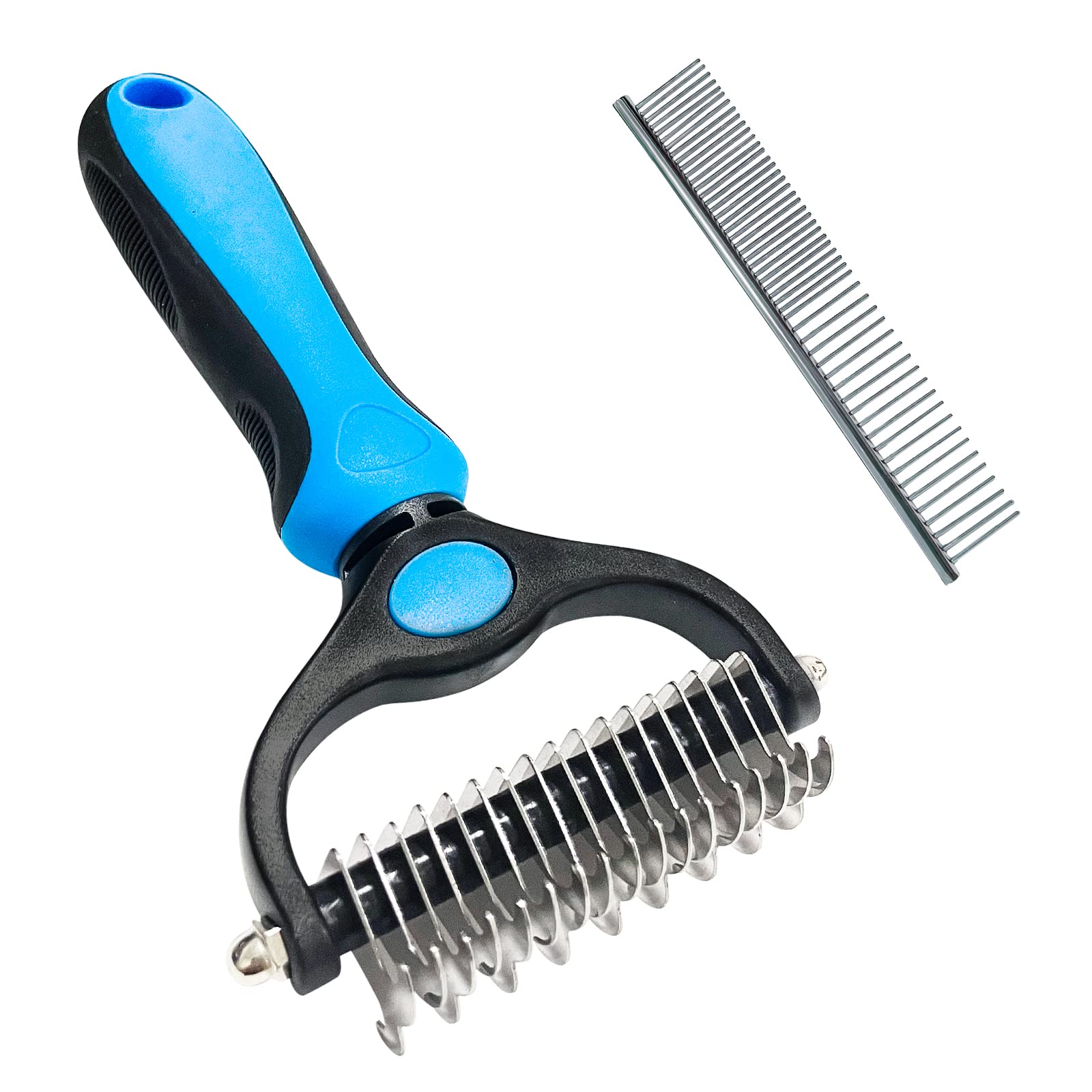 Shudyear Dog Grooming Brush And Metal Comb, Pet Grooming Brush, Cat Brush Deshedder Brush Dogs Shedding Tool For Long Matted Hai