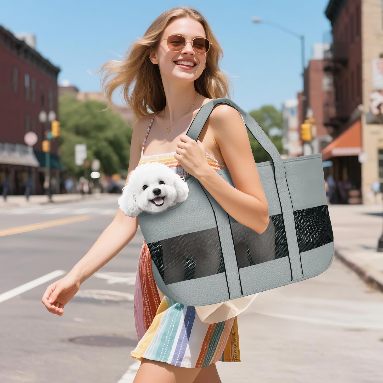 Lekereise Dog Purse Carrier For Small Dogs, Cats - Dog Carrier Purse With Secure Harness Clip, Dog Tote Bag Carrier, Large Space