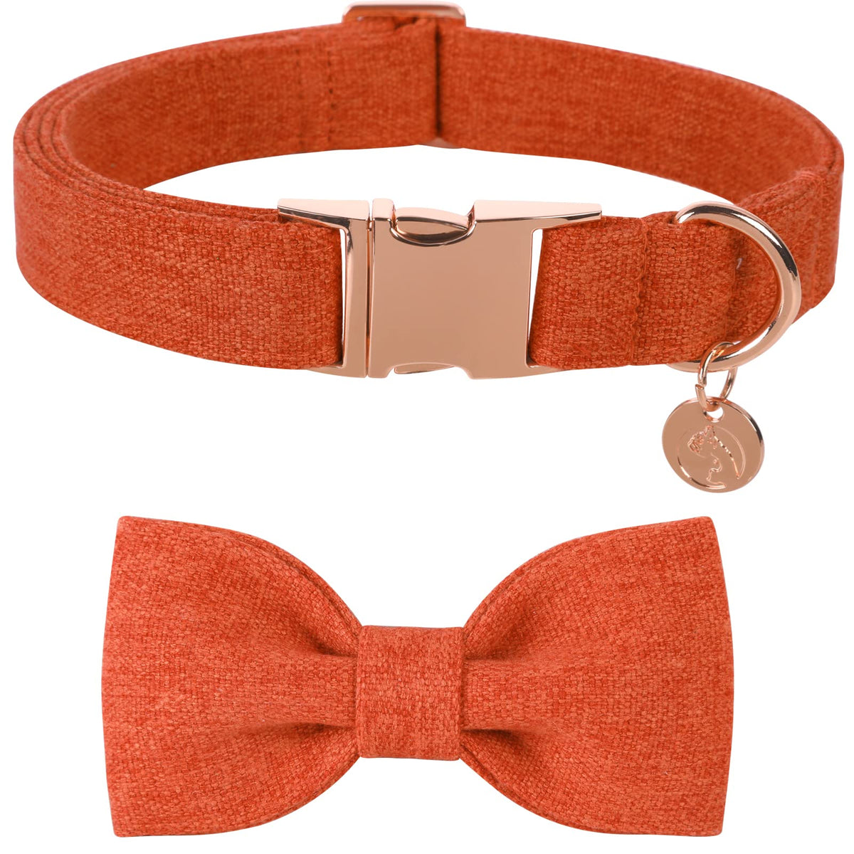 Dogwong Cotton Dog Collar With Bow, Orange Pet Collar Wedding Dog Collar Durable Adjustable Dog Collar For Small Medium Large Do