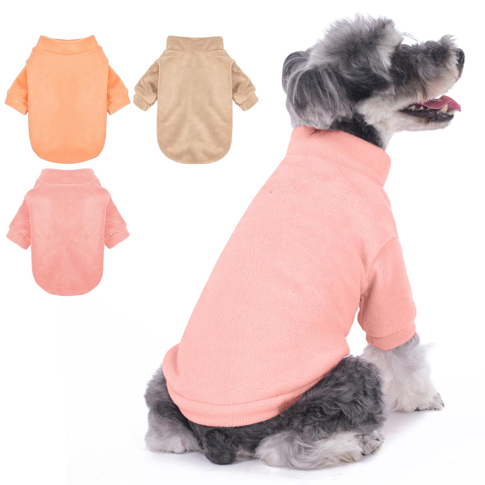 GYALAPERI Dog Sweater, 3 Pack Dog Sweaters for Small Dogs Girl Boy, Ultra Soft Warm Puppy Clothes Coat for Winter (Peach+Lt Came