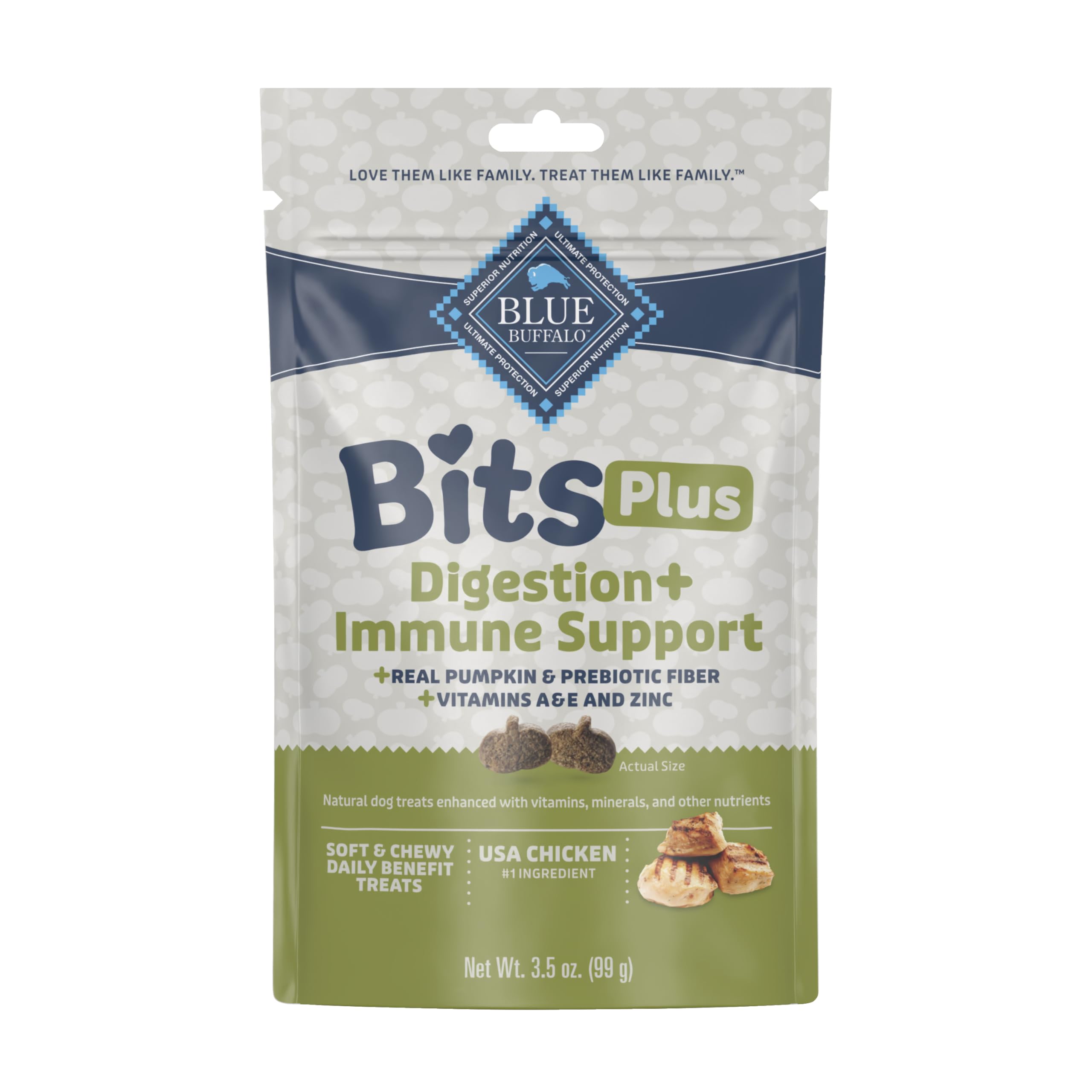 Blue Buffalo Blue Bits Plus Digestion and Immune Support Dog Treats, Chicken, 3.5-oz. Bag