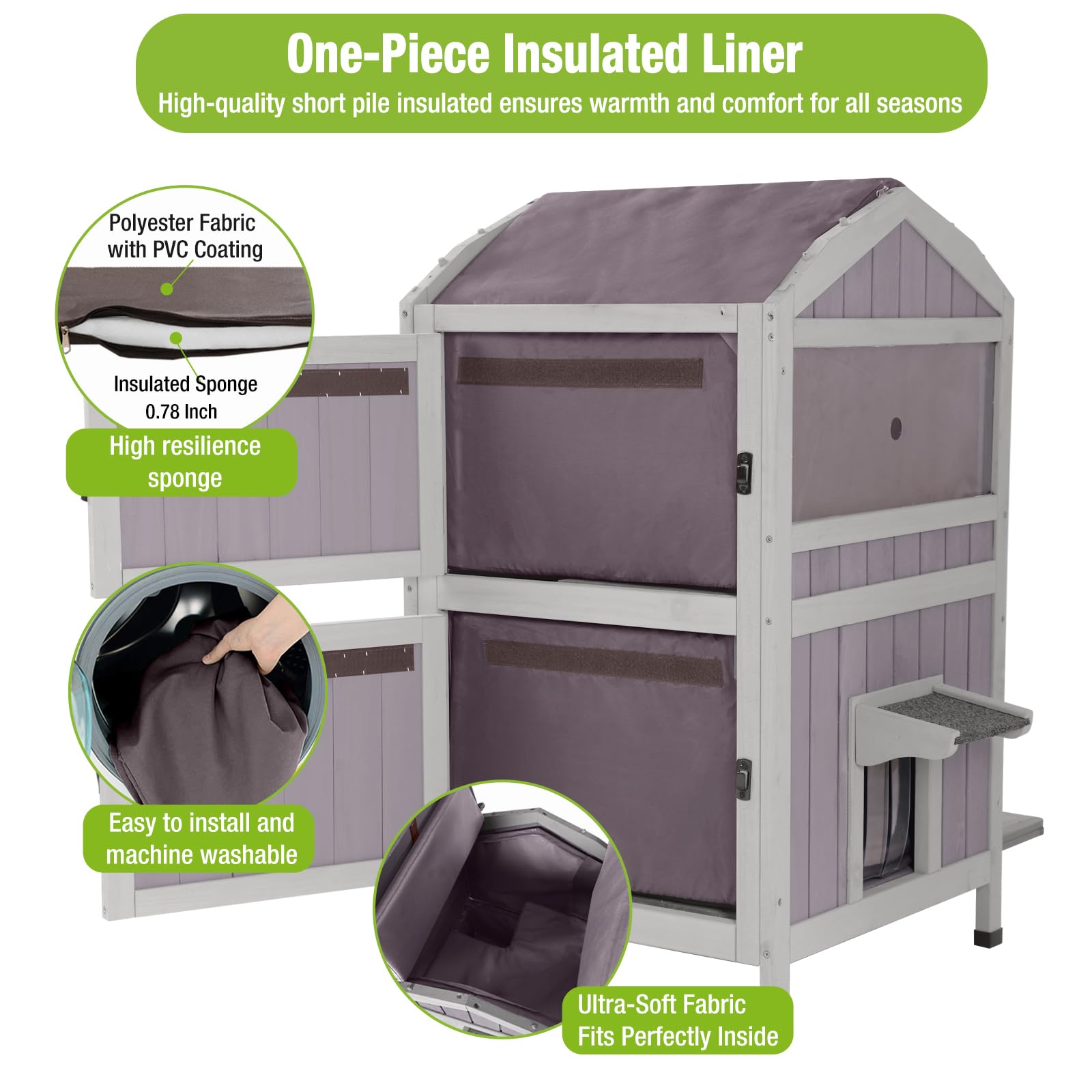 Gutinneen Insulated Outdoor Cat House For Winter Feral Cat Shelter Weatherproof 2-Story