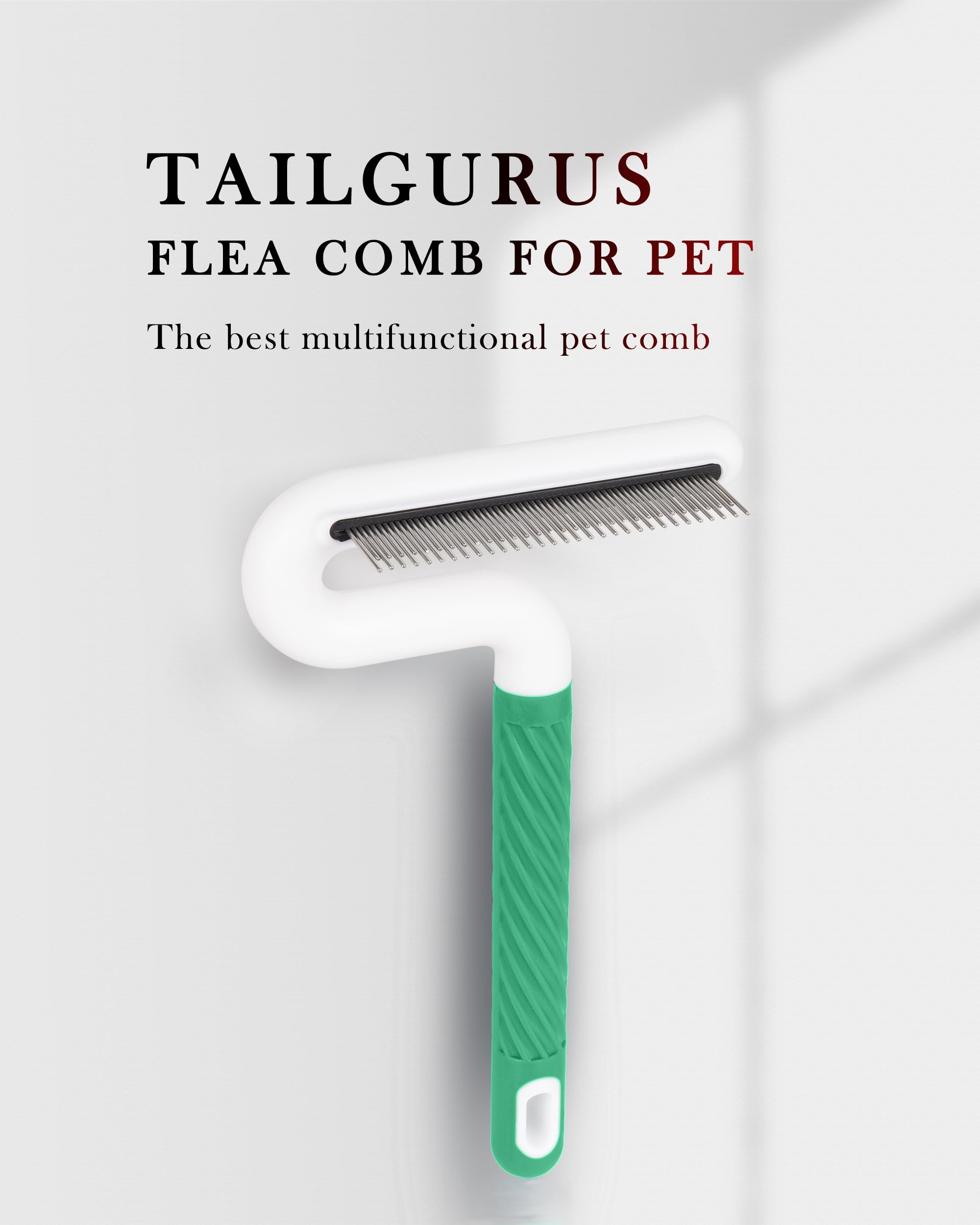 Tailgurus Pet Flea Comb For Dogs & Cats - Grooming Tool With Long & Short Steel Teeth, Safely Removes Tangles And Knots, Gentle