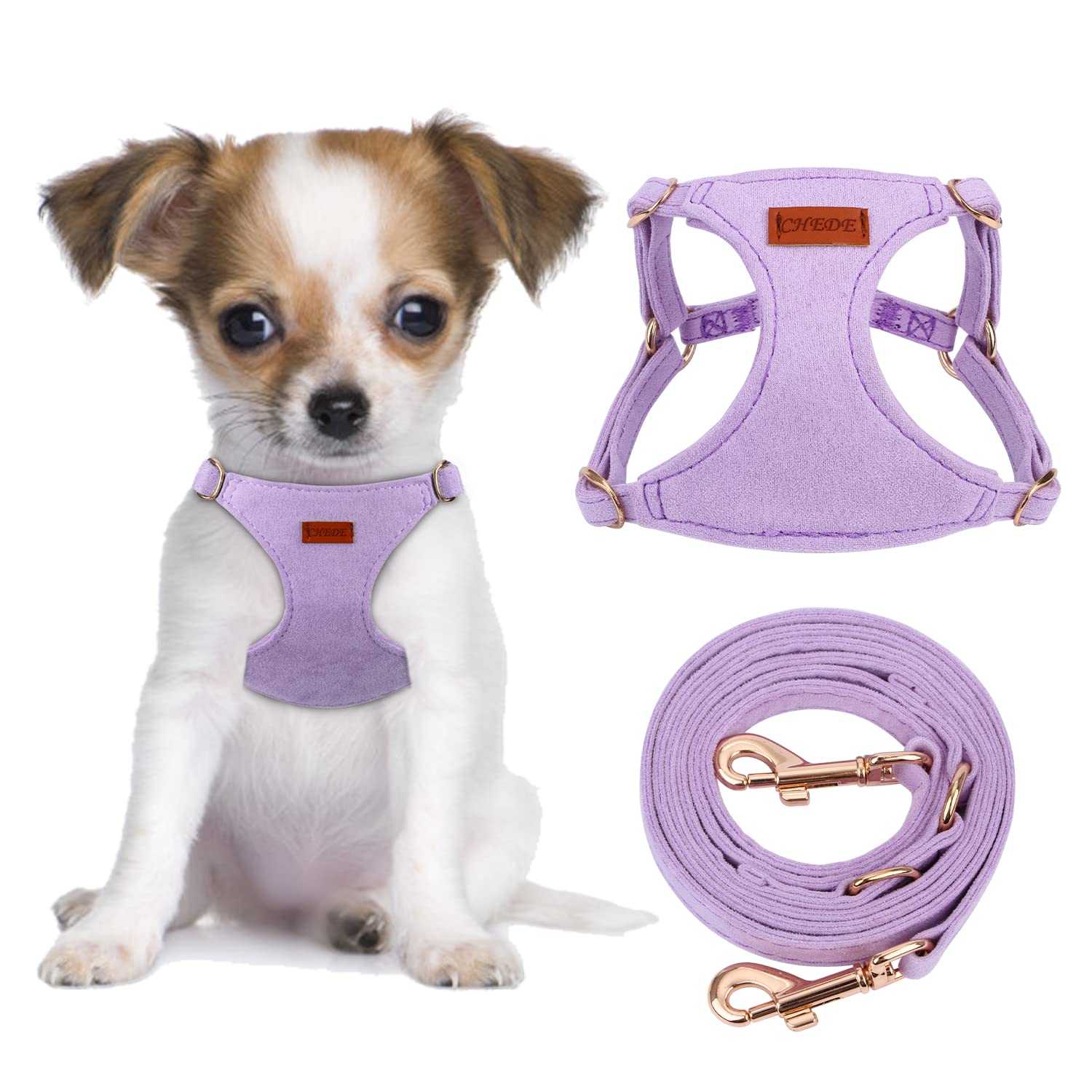 CHEDE No Pull Puppy Harness and Multifunction Dog Leash Set- 8 Colors Soft Adjustable No Choke Escape Proof Cute,Lightweight Pet