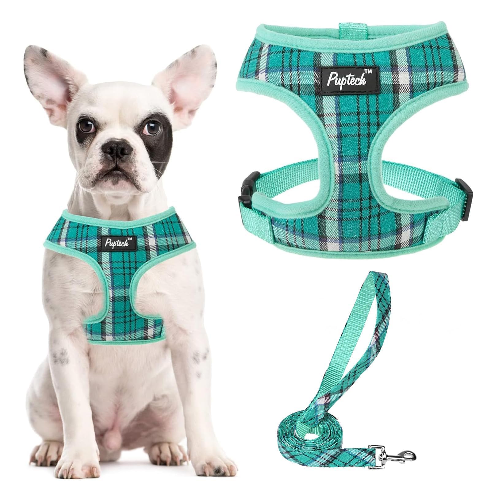 Pupteck Soft Mesh Dog Harness And Leash Set Pet Puppy Cat Comfort Padded Vest No Pull Harnesses, Green, L