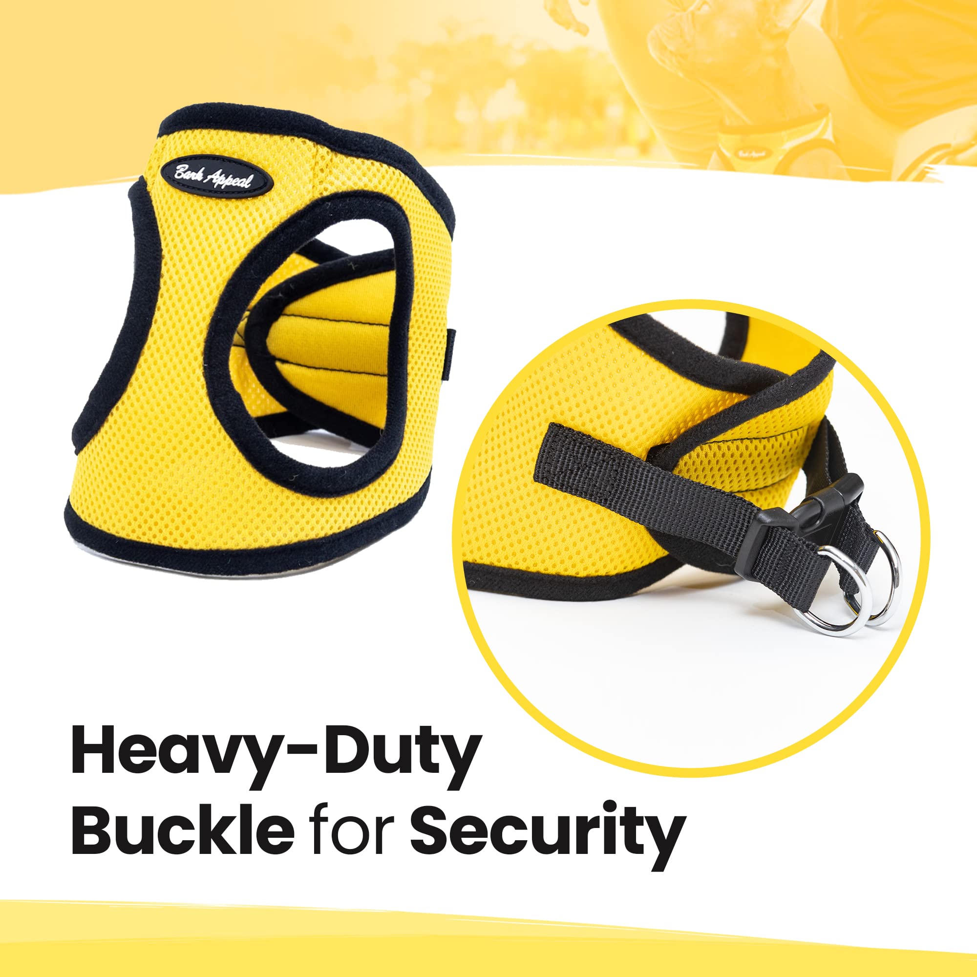 Bark Appeal Step-In Dog Harness, Mesh Step In Dog Vest Harness For Small & Medium Dogs, Non-Choking With Adjustable Heavy-Duty Buckle For Safe, Secure Fit - (Xxs, Yellow)