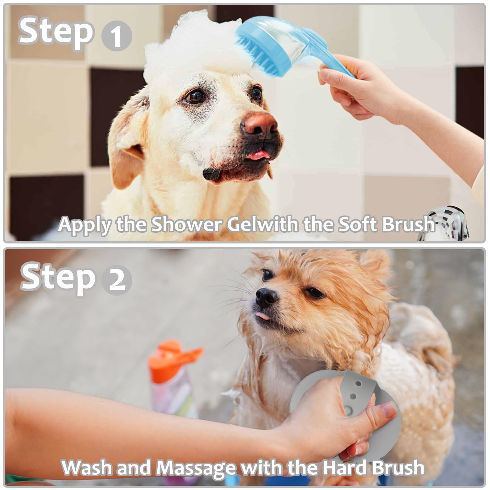 (6 Pcs) Elegx Pet Grooming Bath Massage Brush With Soap And Shampoo Dispenser Soft Silicone Bristle For Long Short Haired Dogs C