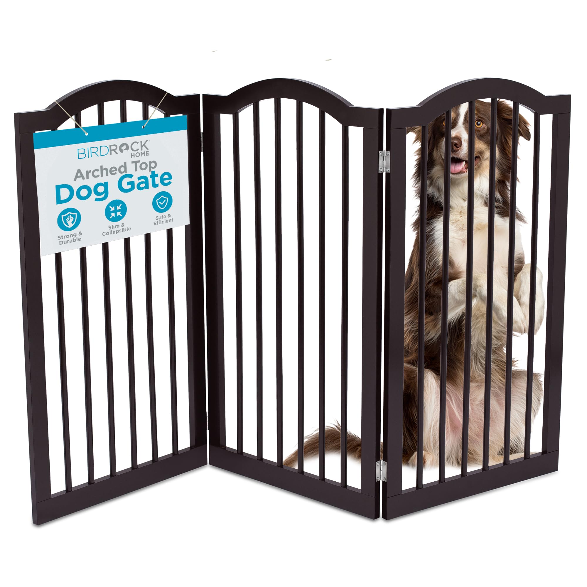 Internet'S Best Arched Top Dog Gate | 3 Panel, 36' H Wooden Pet Barrier For Dogs Or Cats | Freestanding Folding Room Divider For Doorways, Hallways, Stairs, And Porch | Portable, Extra Wide | Espresso