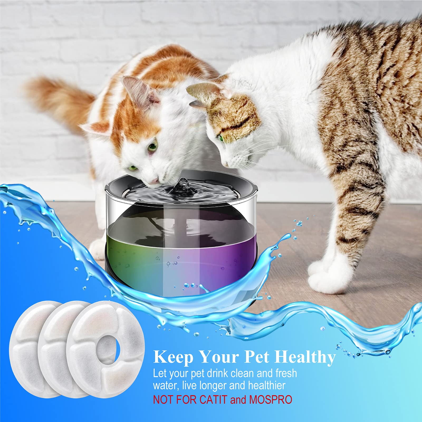 Cat Water Fountain Filters, 5 Inch Pet Fountain Filters, Dog Fountain Activated Carbon Filters Replacement, Compatible With Cats And Dogs Automatic Water Dispenser (16Pcs)