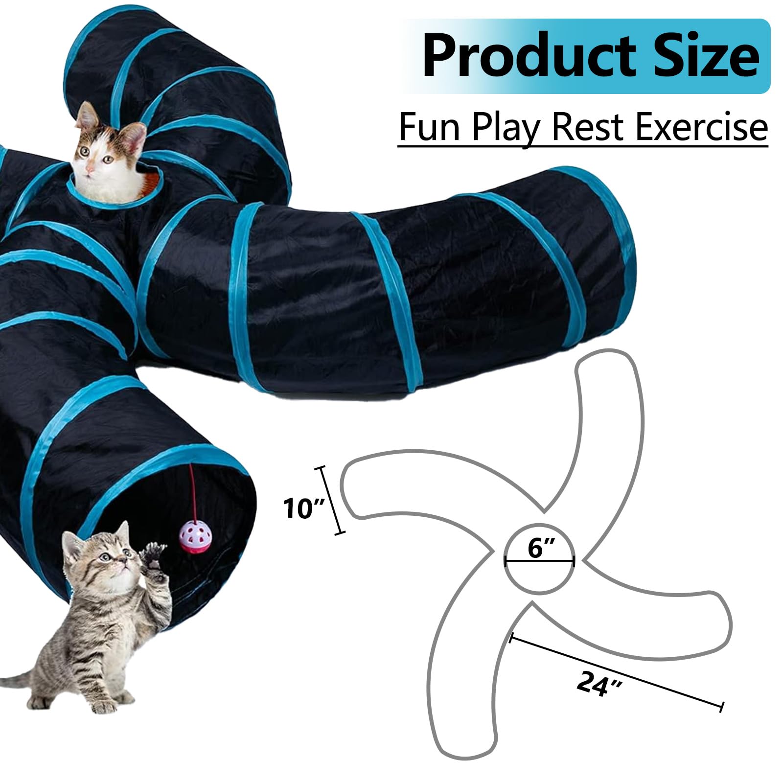 Egetota Cat Tunnel For Indoor Cats Large, With Play Ball S-Shape 4 Way Collapsible Interactive Peek Hole Pet Tube Toys, Puppy, K