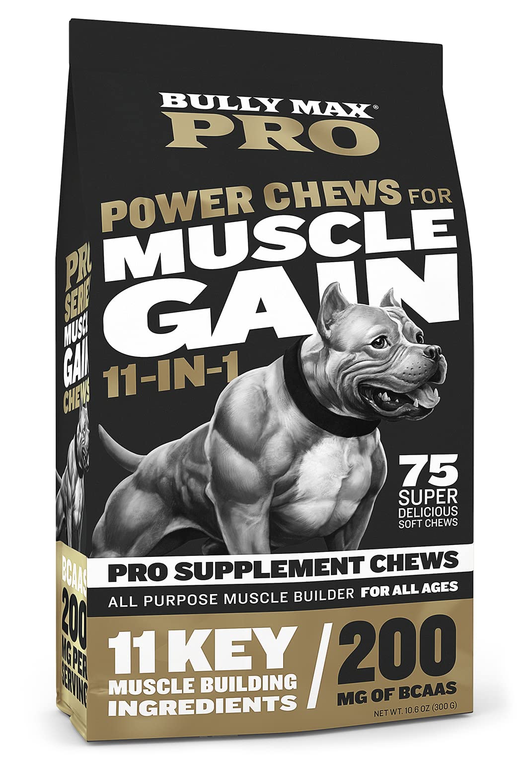Bully Max Muscle Gain Power Chews  High Protein 11-in-1 Dog Food Supplement for Puppy and Adult Dogs  Pro Series Muscle Builder 