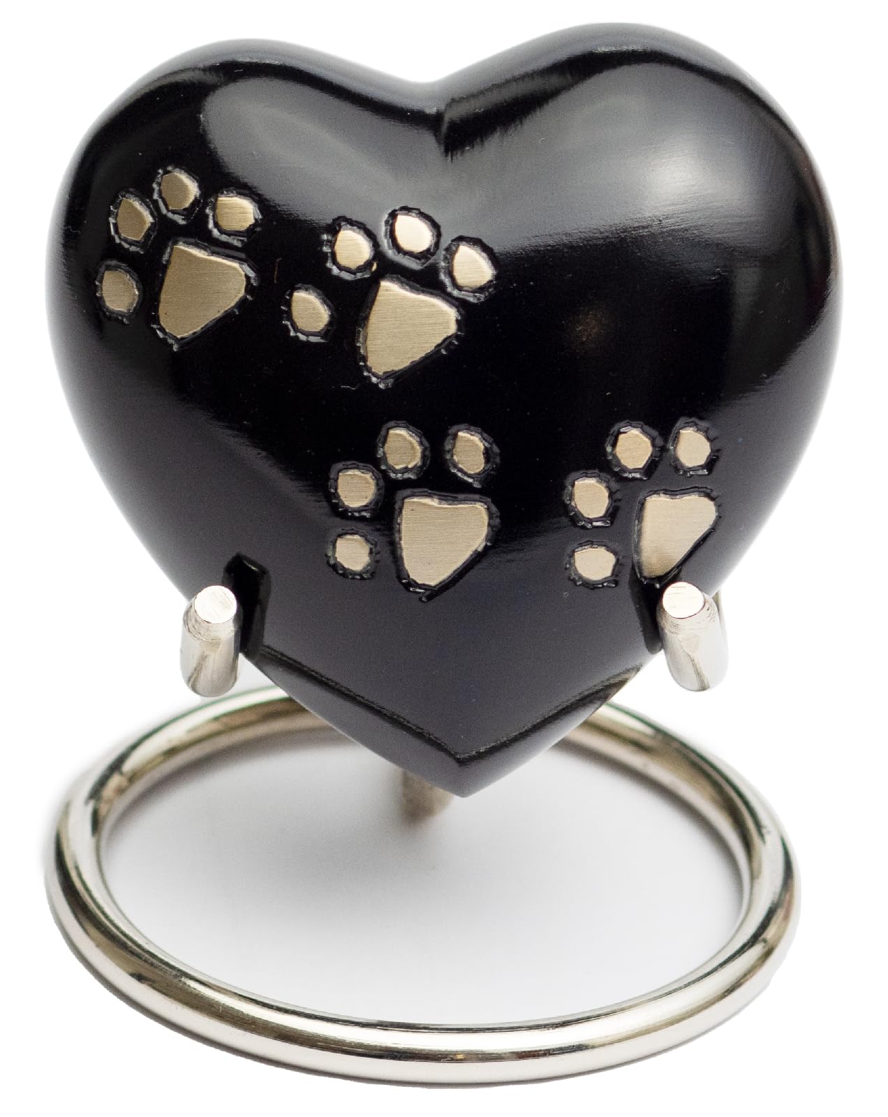 Royal Rapture Urn For Ashes Paw Heart Funeral Cremation Memorial Keepsake Pet Dog Cat | With Stand (Black 3'') Rhp01-02