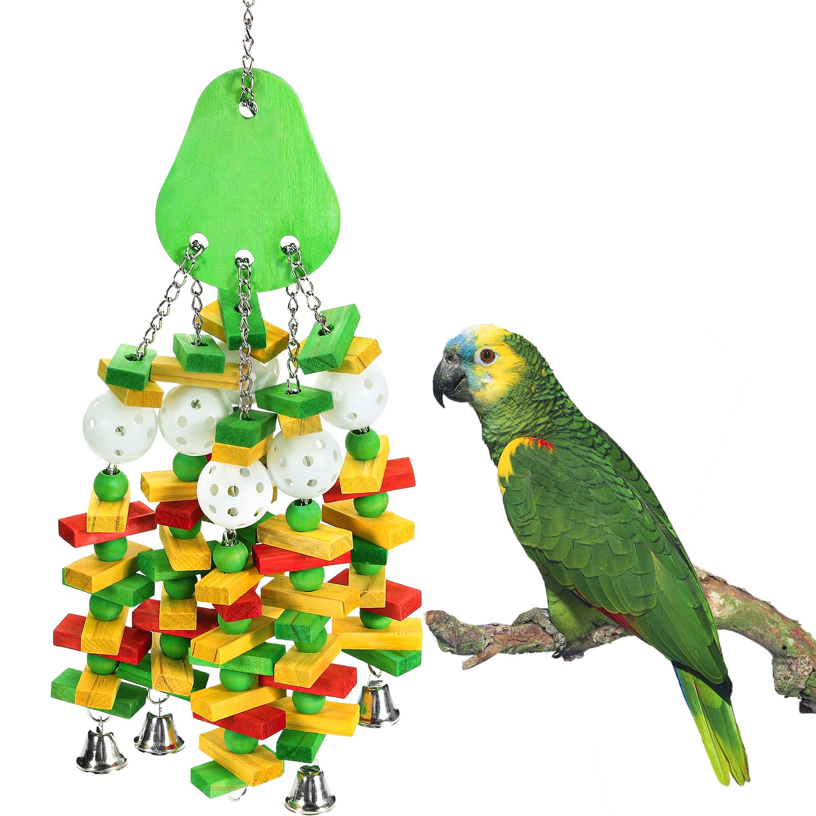 Large Bird Toys, Parrot Toys Gift For Macaws African Grey Amazon Parrots, Chewing Toy For Large Birds With Colorful Wooden Block
