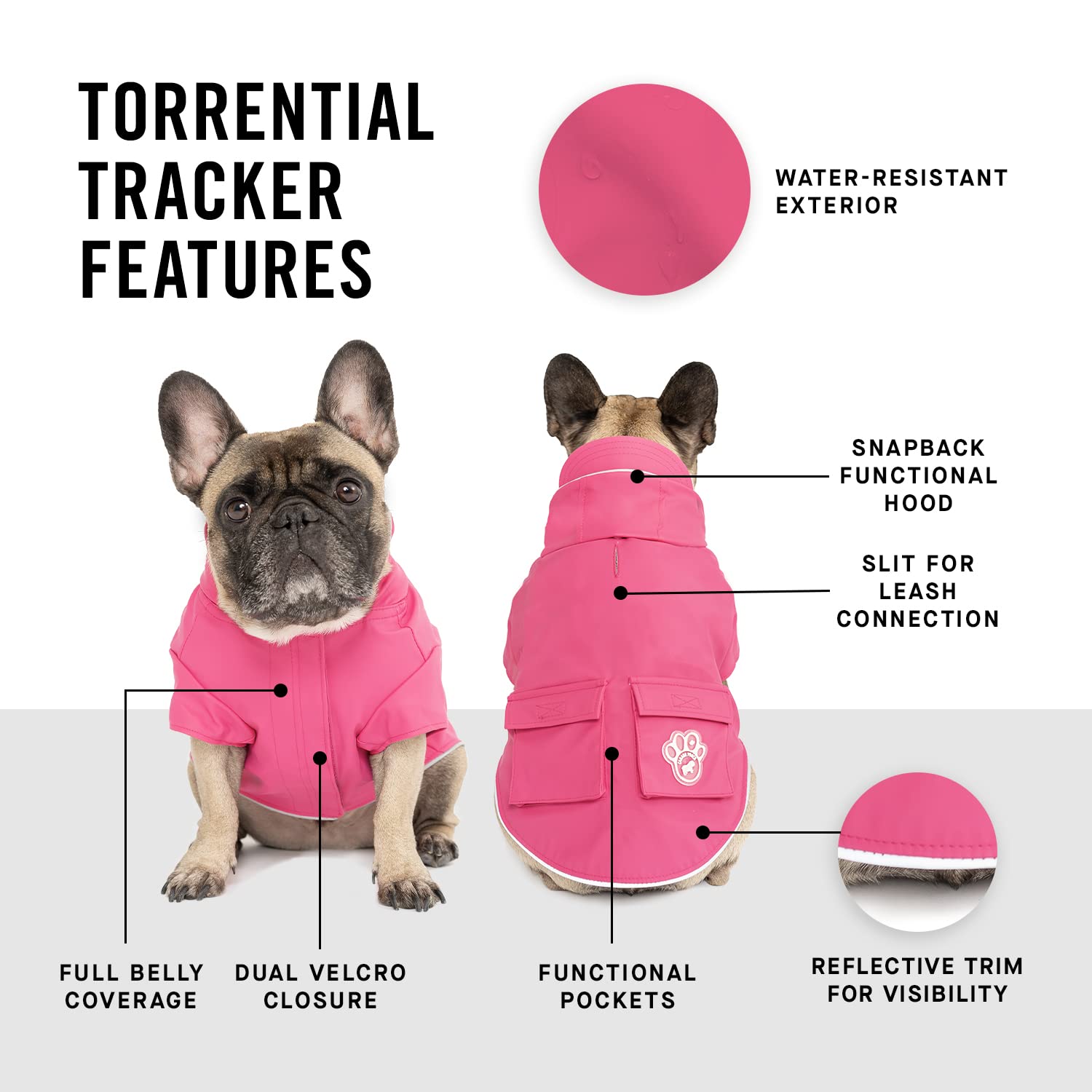 Canada Pooch Torrential Tracker Dog Rain Jacket - Easy On, Adjustable Full Body Coverage, Waterproof, Functional Pockets, Reflective Trim Rain Coat For Dogs, Great For Dogs