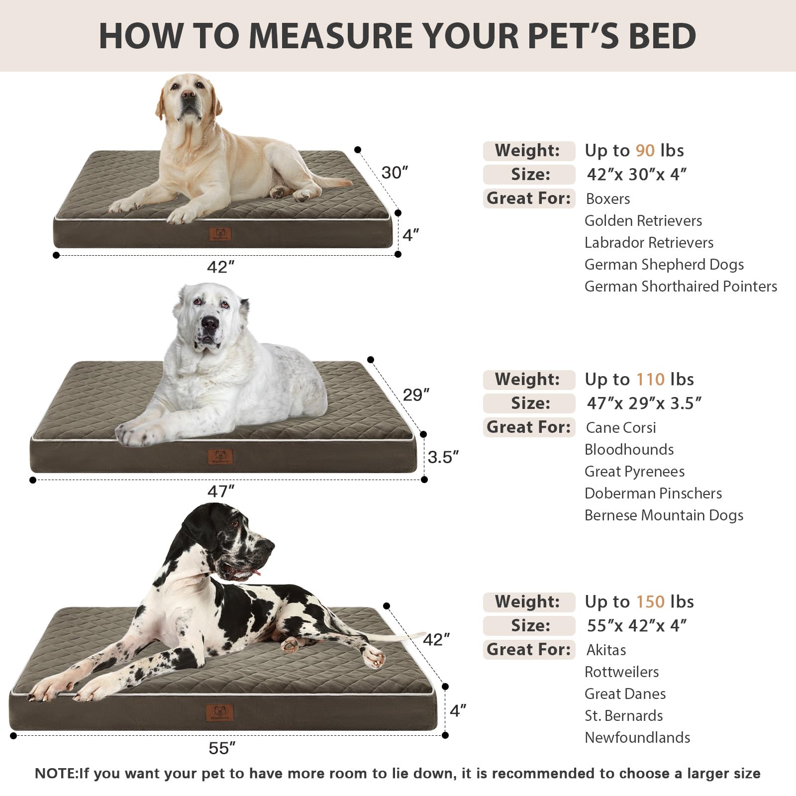 Wnpethome Extra Large Waterproof Dog Bed With Removable Washable Cover & Anti-Slip Bottom, Multi-Needle Quilting Giant Dog Bed