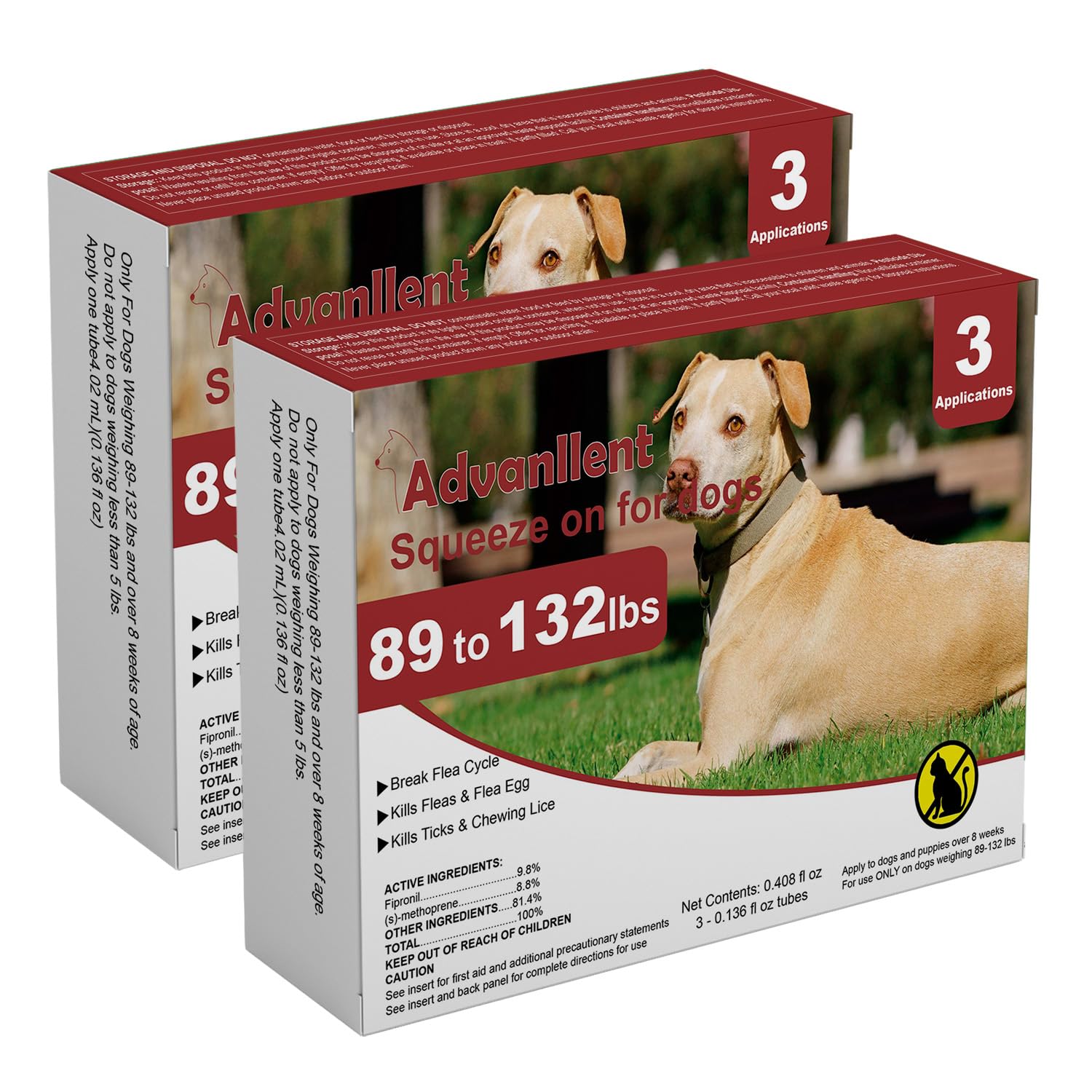 Advanllent Flea and Tick Prevention for Dogs, Flea and Tick Treatment for Extra Large Dog, Flea & Tick Control, 89-132 Pounds, 6