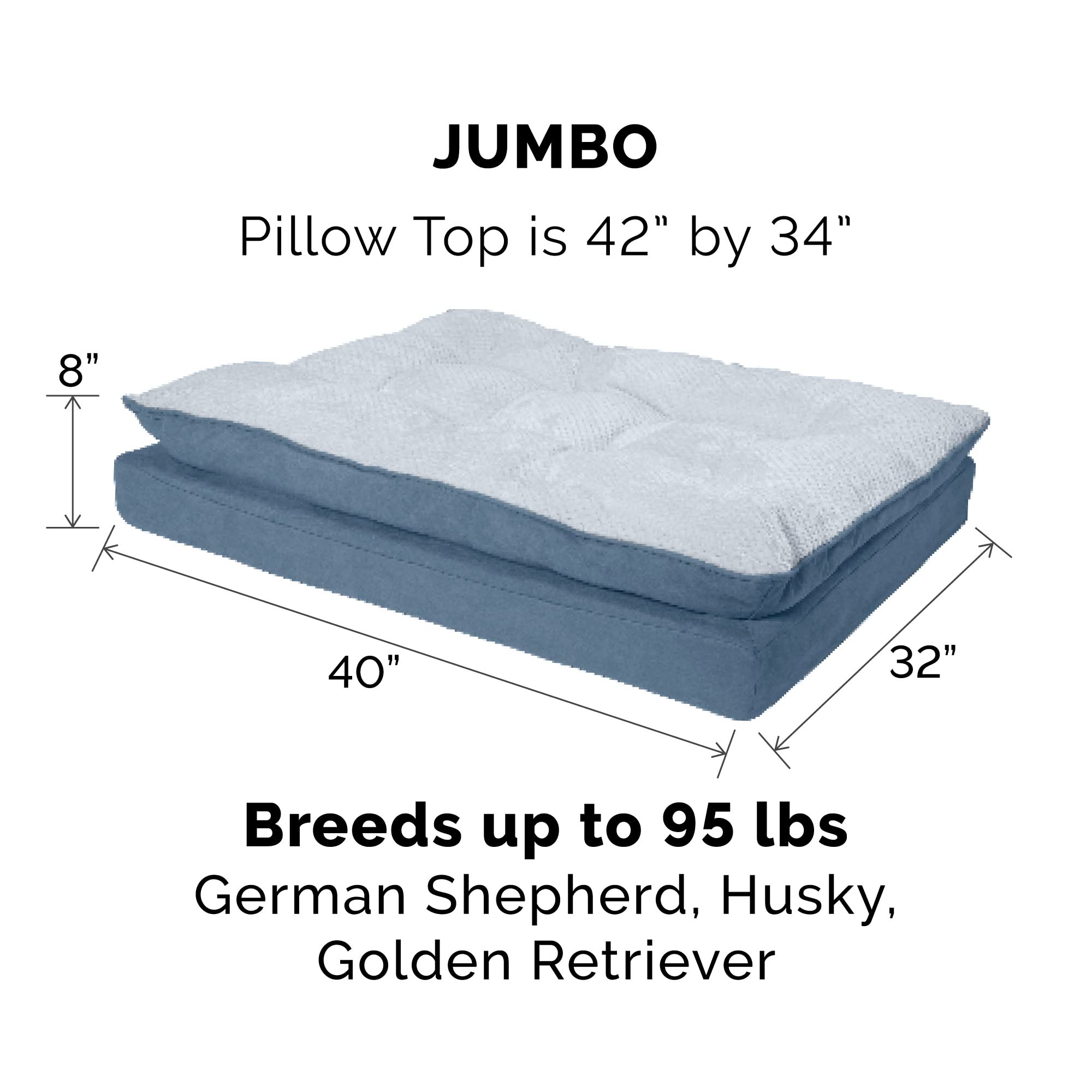 Furhaven Replacement Dog Bed Cover Minky Plush & Suede Pillow Top Mattress, Machine Washable - Stonewash Blue, Jumbo (X-Large)