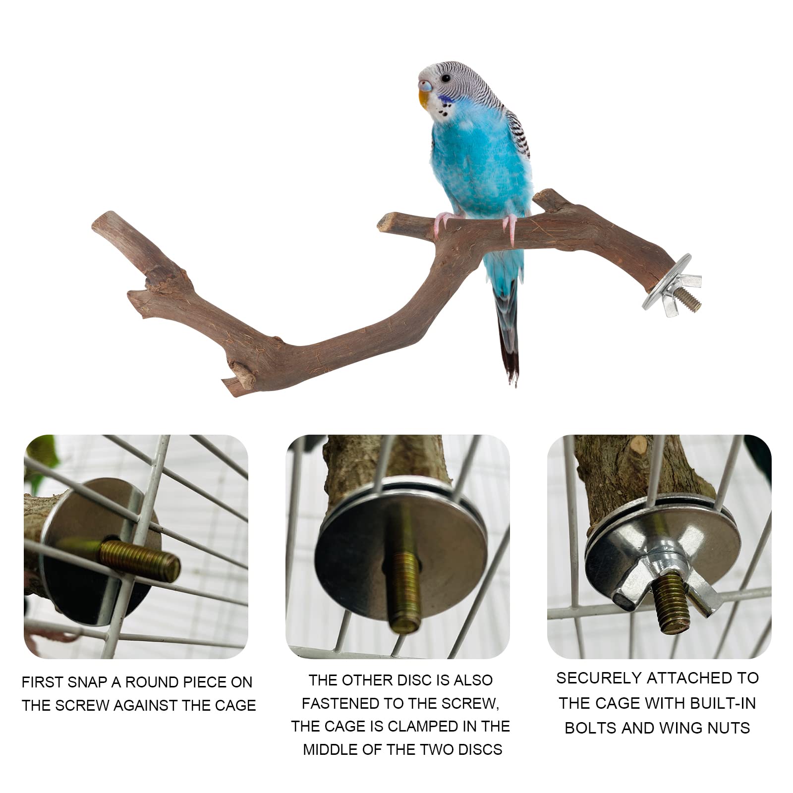 5Pcs Bird Perch Stand Natural Wooden Parrot Stand Branch, 3 Grape Wood Perch, 2 Stand, Paw Grinding Fork Parakeet Chewing Stick