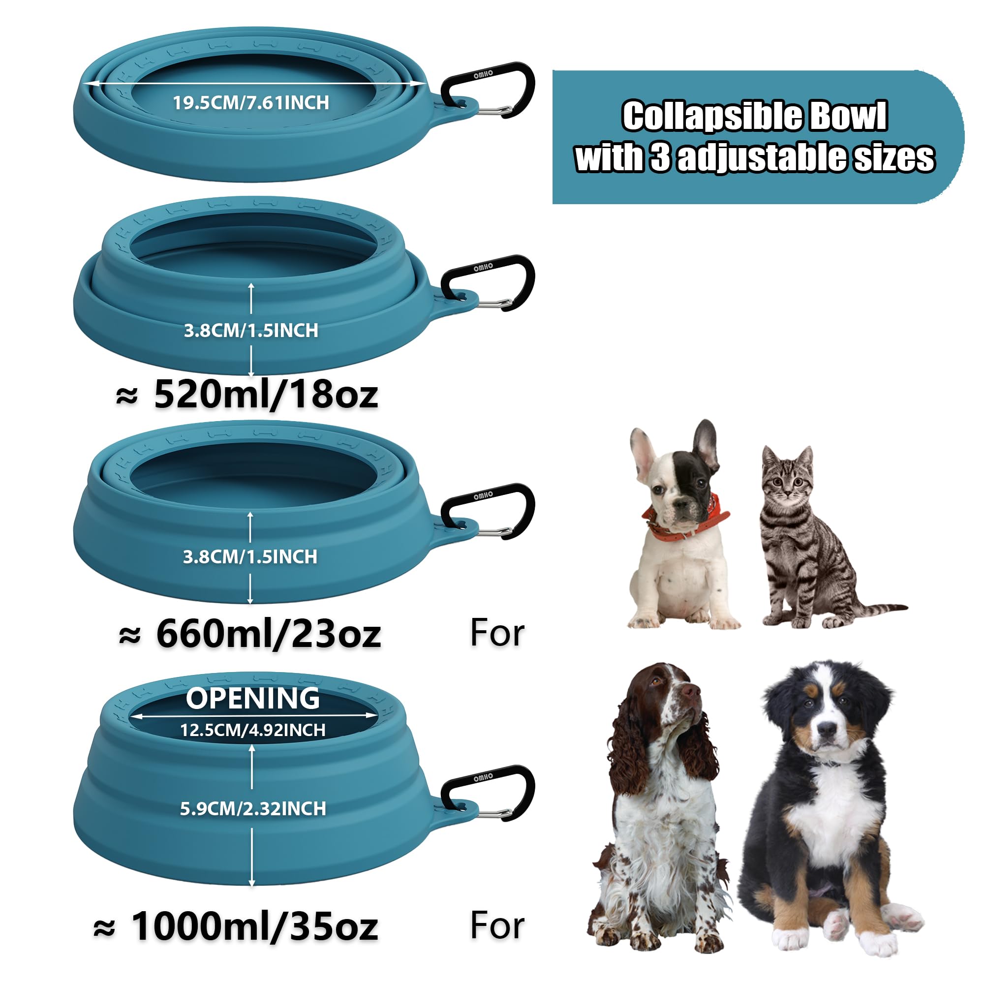 OHMO Spill Proof Collapsible Dog Water Bowl Large 34oz for Cars, No Splash Portable Bowls for Dog Travel, Pet Essentials for Roa