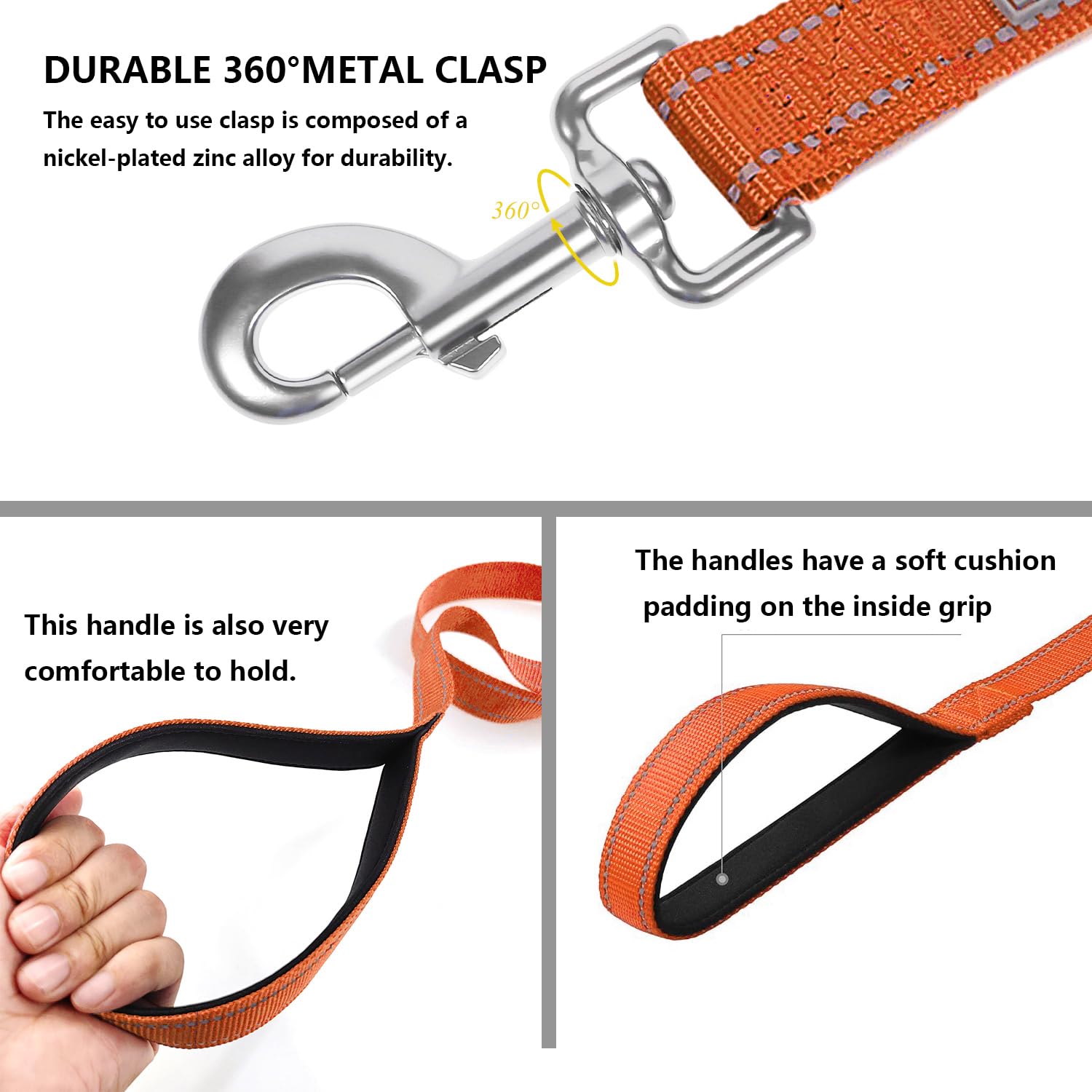 Penseepet Reflective Dog Leash 6 Ft Padded Handle Nylon Dogs Leashes For Large Dogs Orange