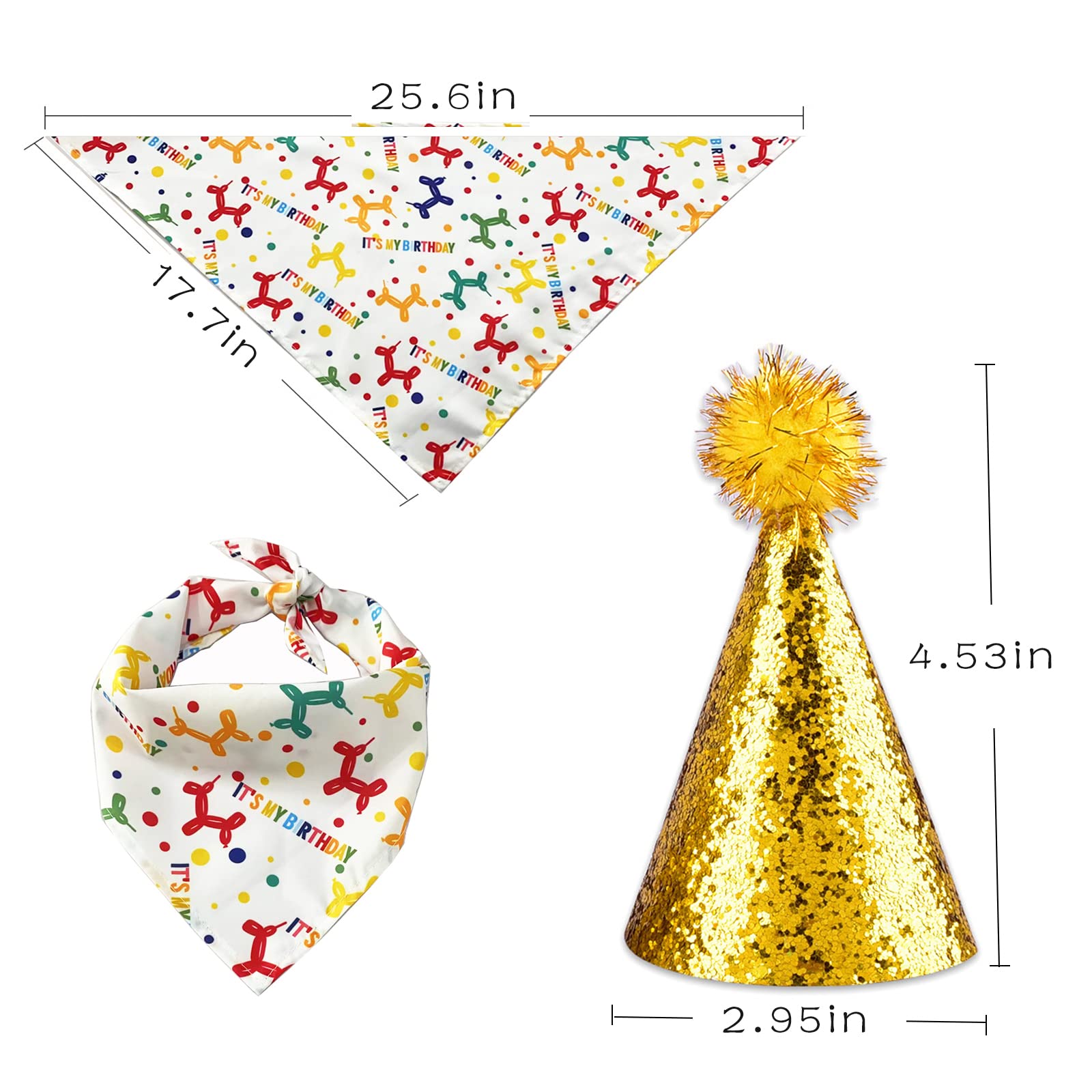 Dog Birthday Hat And Bandana For Boy/Girl Pet Party Supplies - Scarf For Small, Medium, Large Dogs (Gold)