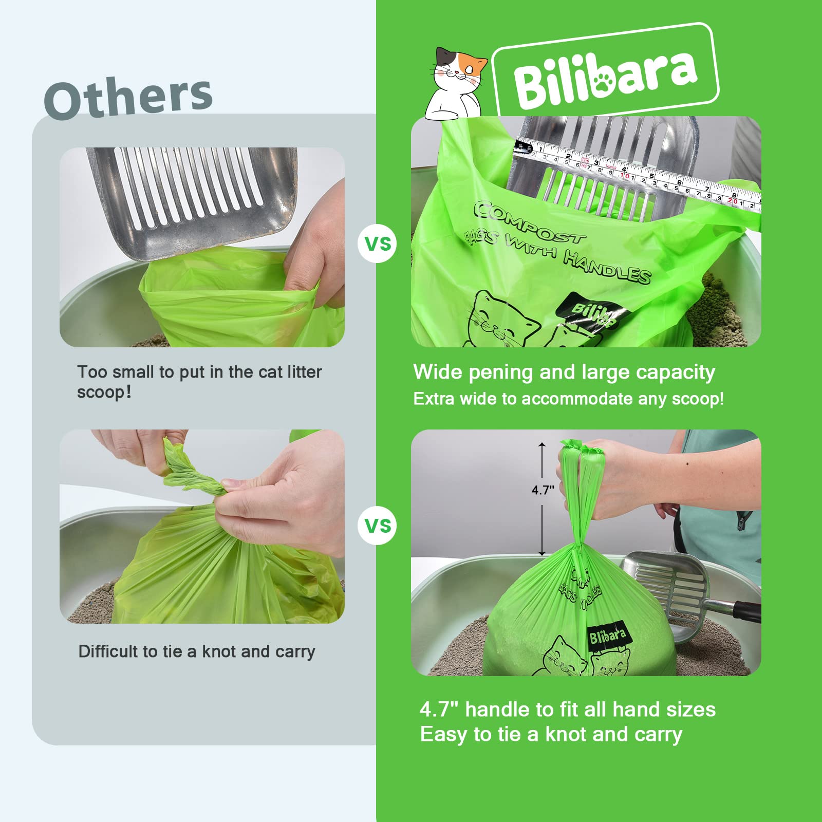 Bilibara Biodegradable Poop Bags For Cat - 110 Count, Durable Cat Litter Bags For Poop With Handles, Scented Poop Bags For Litte