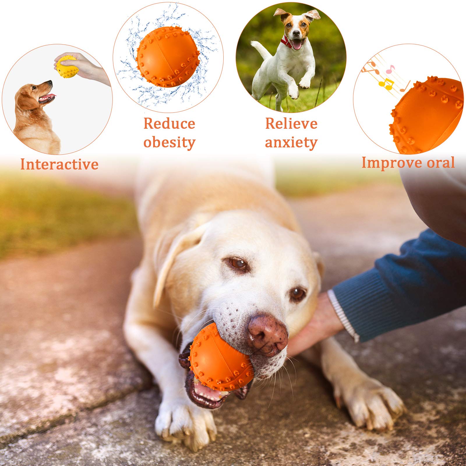 Frienda Squeaky Dog Toy Ball Reliable Rubber Squeaker Fun Interactive Puppy Chew Toys Beach Outdoor Dog Ball for Large and Small