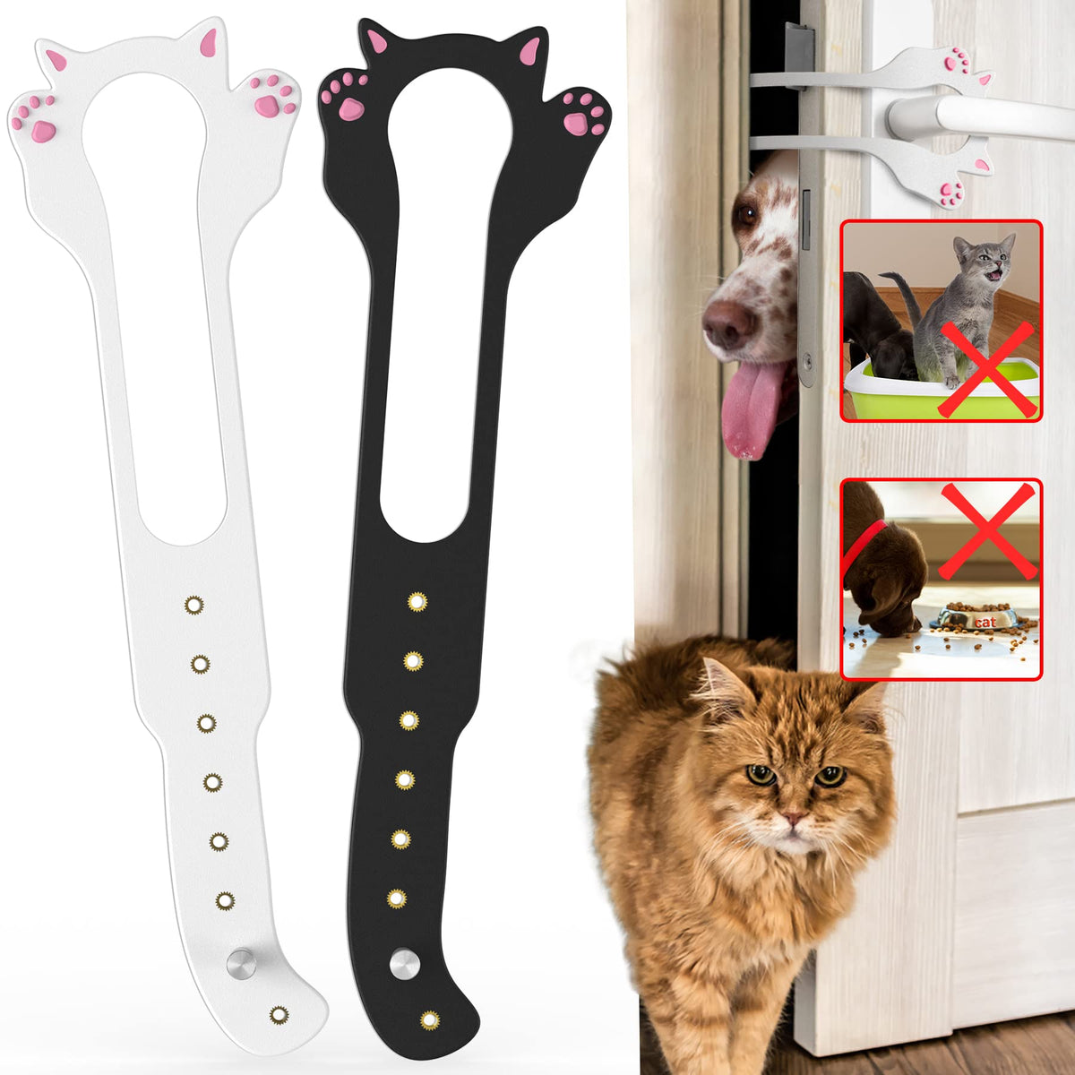 2Pcs Cat Door Latch Holder,?8 Adjustable Sizes? Stronger Flex Cat Door Stopper, Keep Door Open 1.5'' To 8'', Let'S Cats In And K