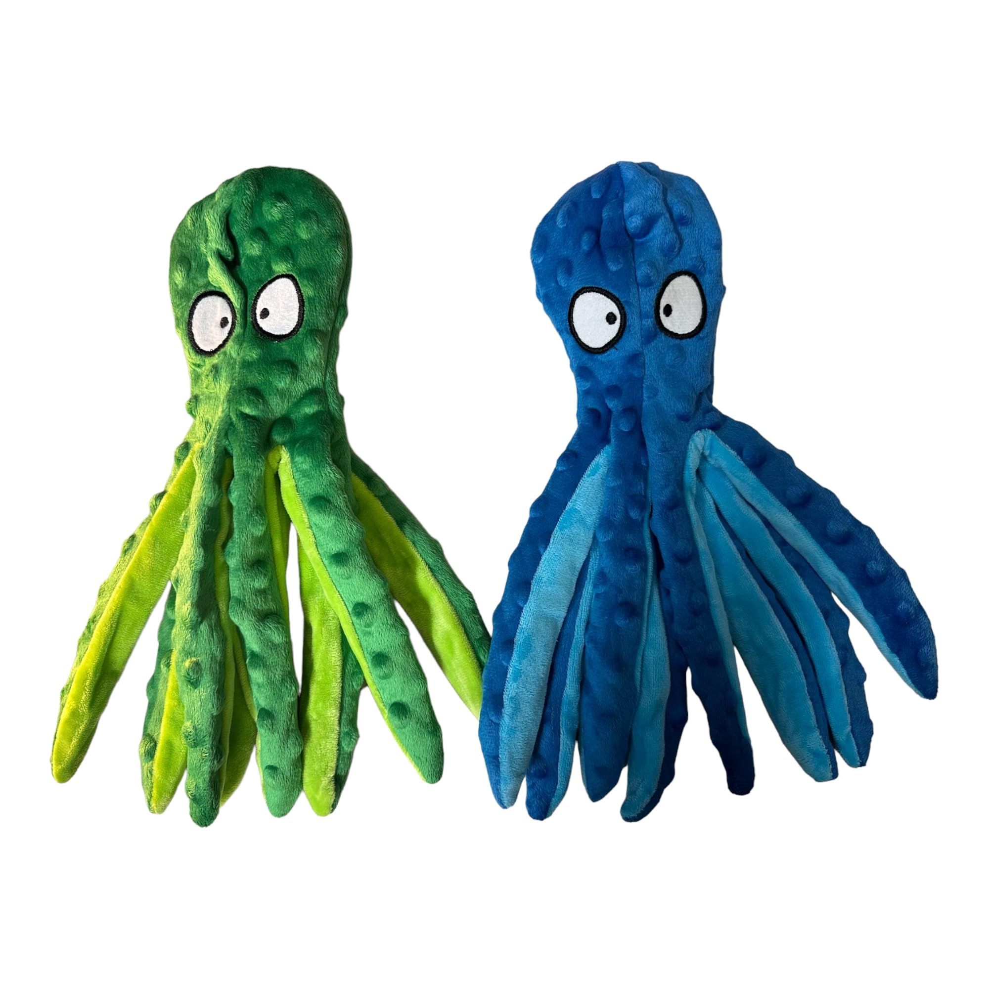 Wishstore Squeaky Octopus Dog Toys - No Stuffing Crinkle Plush Dog Toy - Pack Of 2 (Blue And Green)