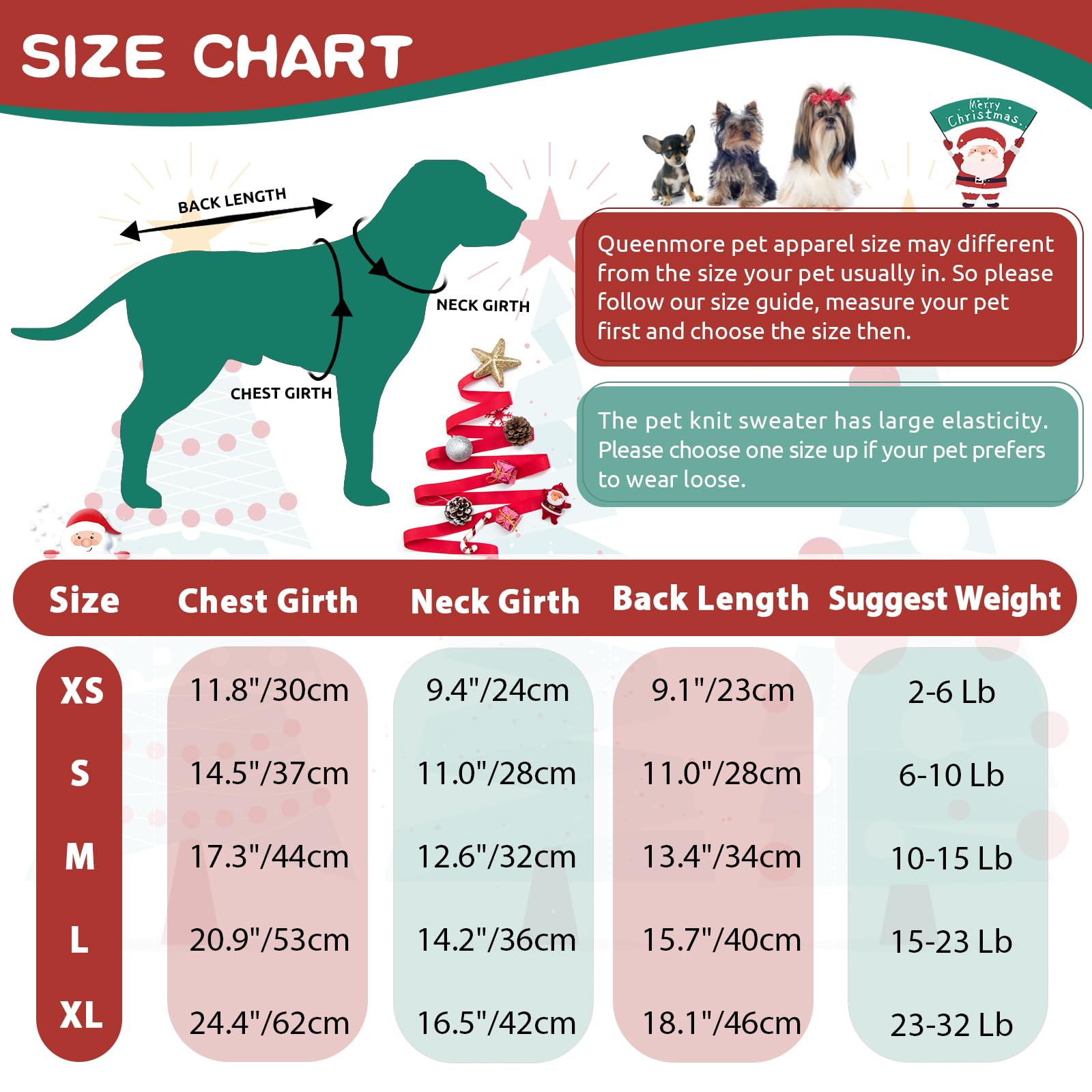 Queenmore Knitted Pullover Christmas Sweater - Turtleneck Dog Christmas Outfit, Warm Dog Sweaters For Small Dogs, Boys Or Girls