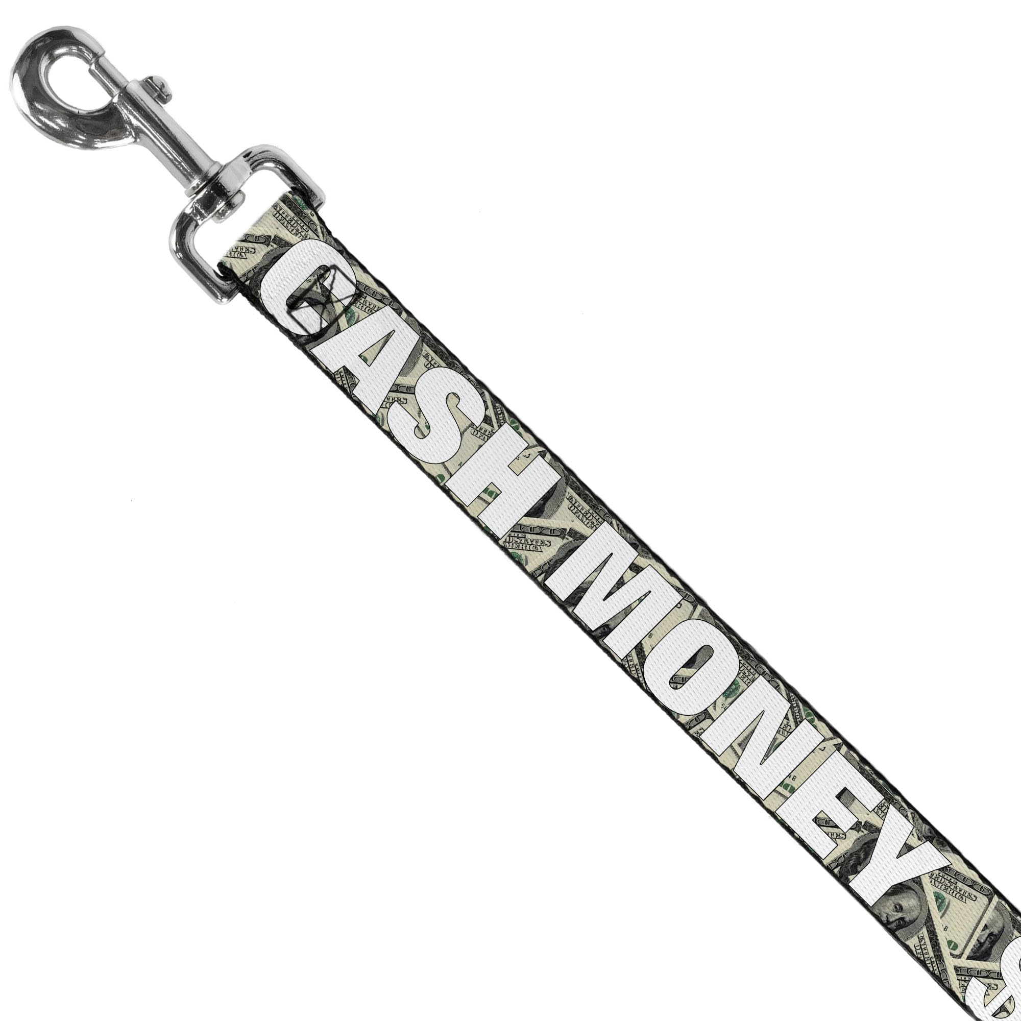 Dog Leash Cash Money Dollar Bills White Fill 4 Feet Long 1.5 Inch Wide