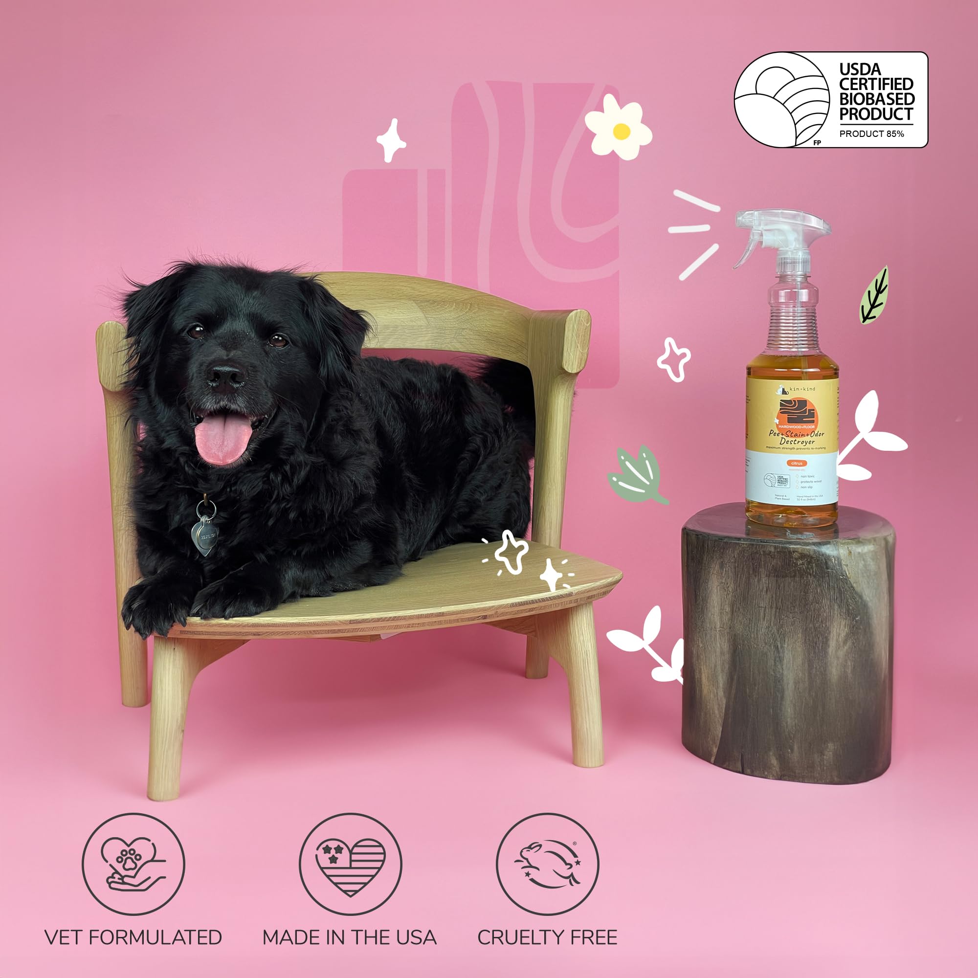 Kin+Kind Pet Odor Eliminator For Home - Litter Deodorizer, Pet Urine Odor Eliminator Spray And Stain Remover Spray For Harwood F