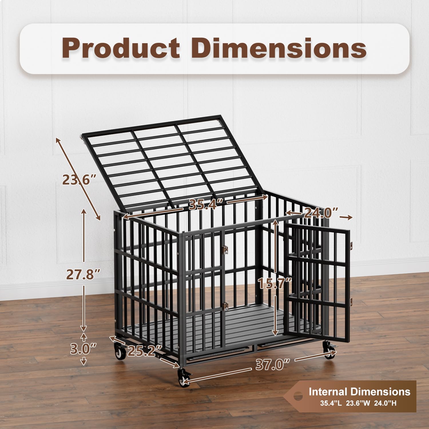 Snuowu 38 Inch Heavy Duty Dog Crate With Wheels,Indestructible Escape-Proof Dog Cage For Large Dogs, Extra Large Xl Xxl Indestru