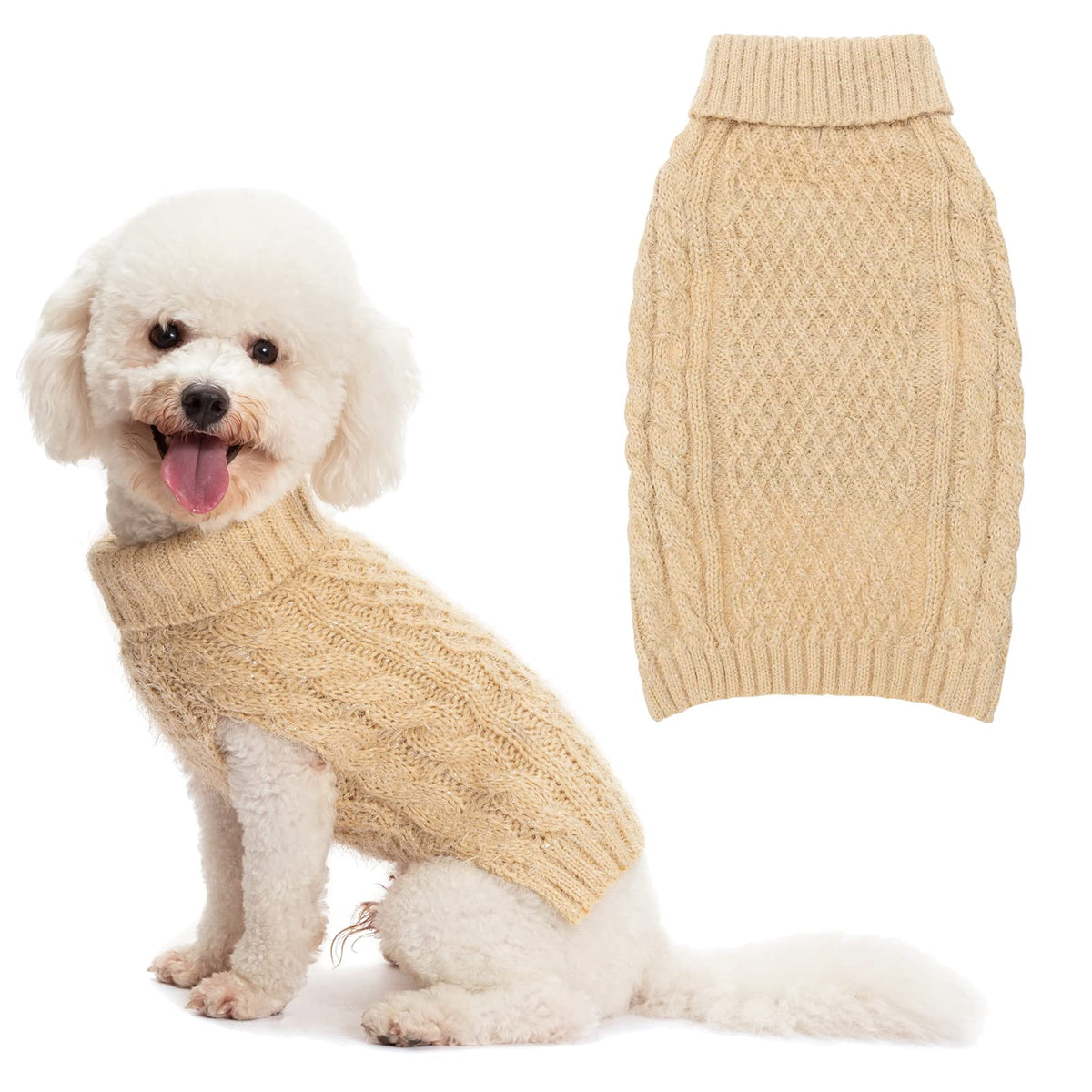 Scirokko Turtleneck Small Dog Sweater - Classic Cable Knit Winter Coat Dog Cold Weather Clothes For Small Dogs Puppy