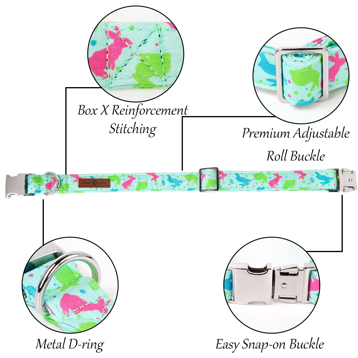 Lionet Paws Easter Dog Collar With Flower, Bunny Egg Flower Collar With Metal Buckle For Dogs, Adjustable Comfortable Dog Collar