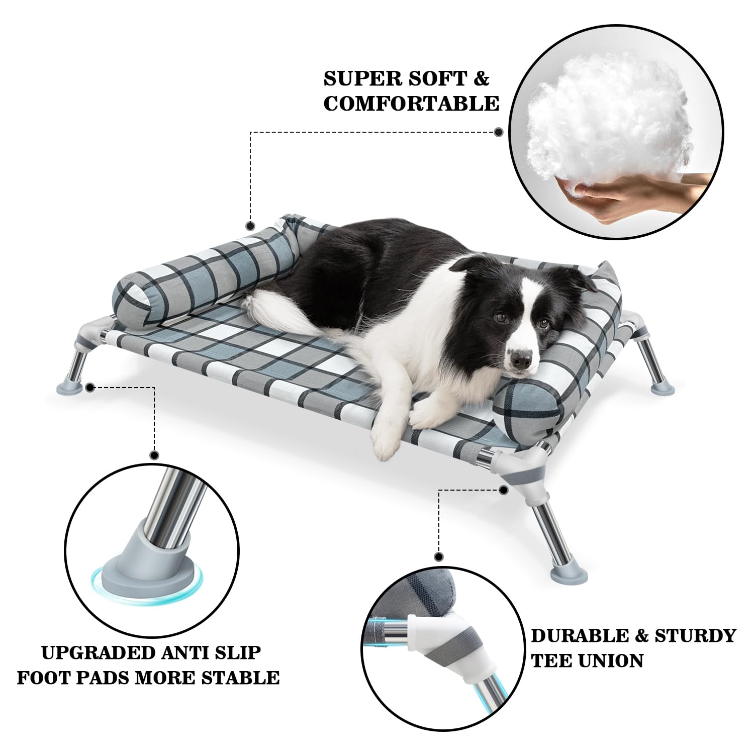 Elevated Raised Dog Bed Cot - Portable Washable Cooling Pet Bed With Metal Frame And Bolster For Indoor & Outdoor Use